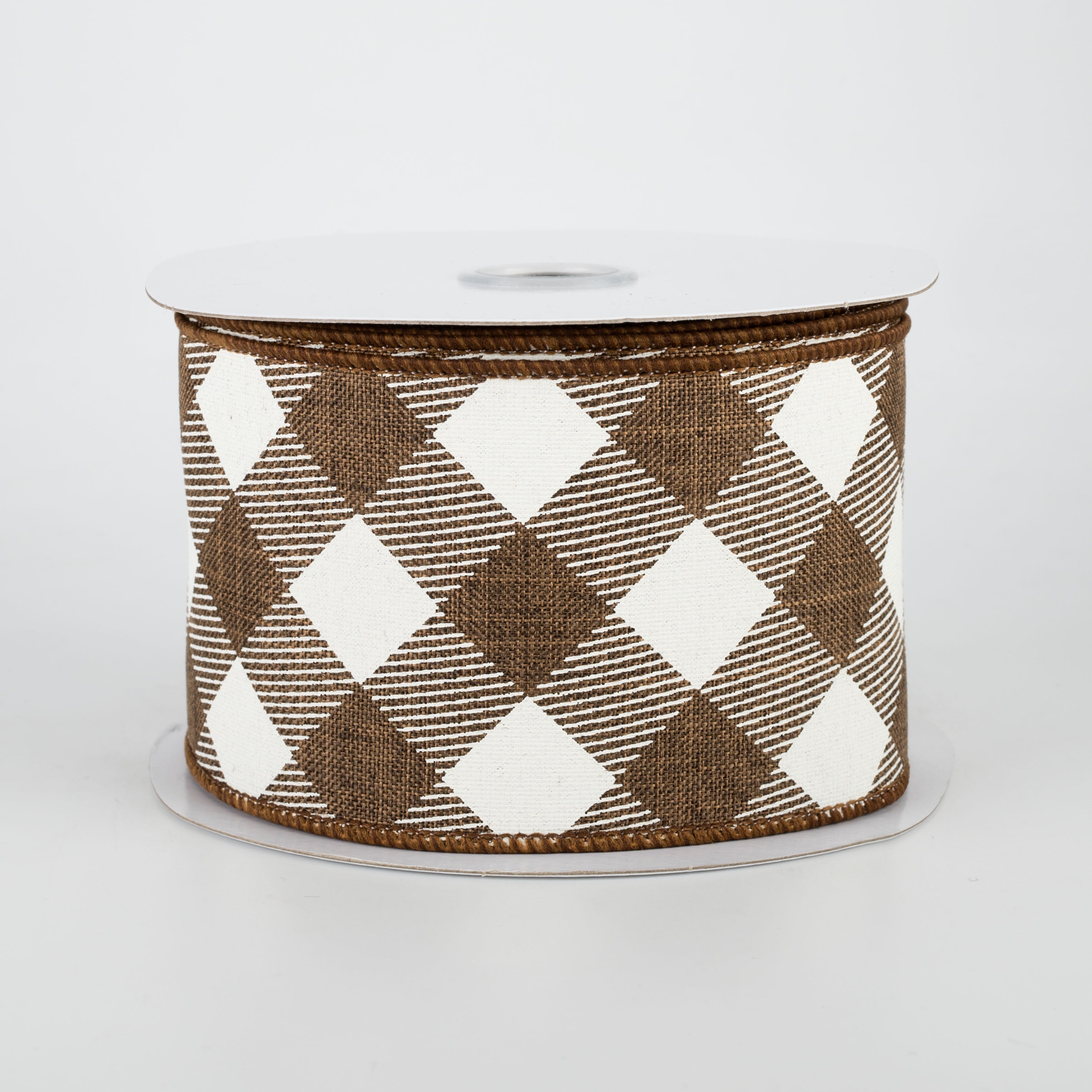 2.5" Diagonal Check Ribbon: Brown & Ivory (10 Yards)
