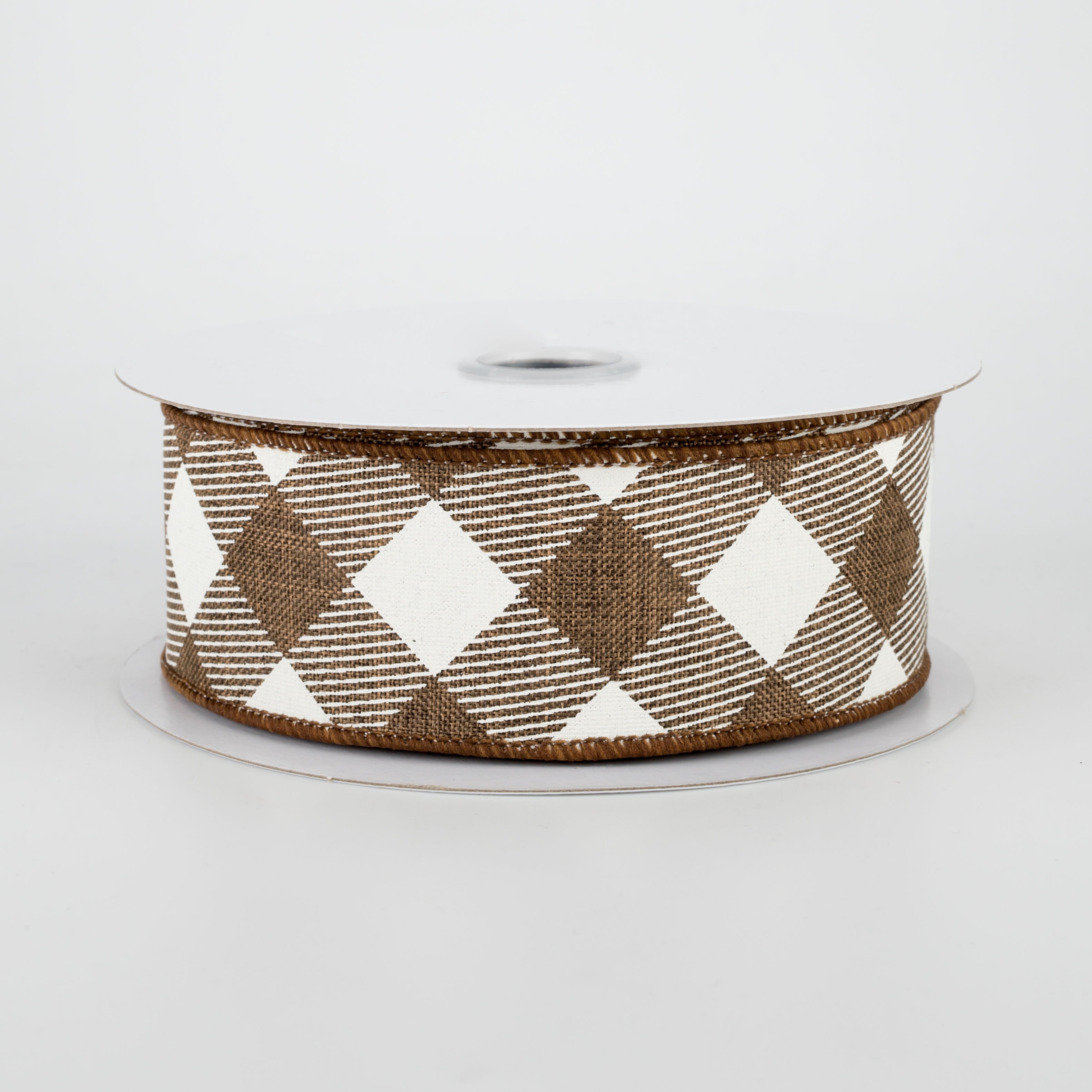 1.5" Diagonal Check Ribbon: Brown & Ivory (10 Yards)