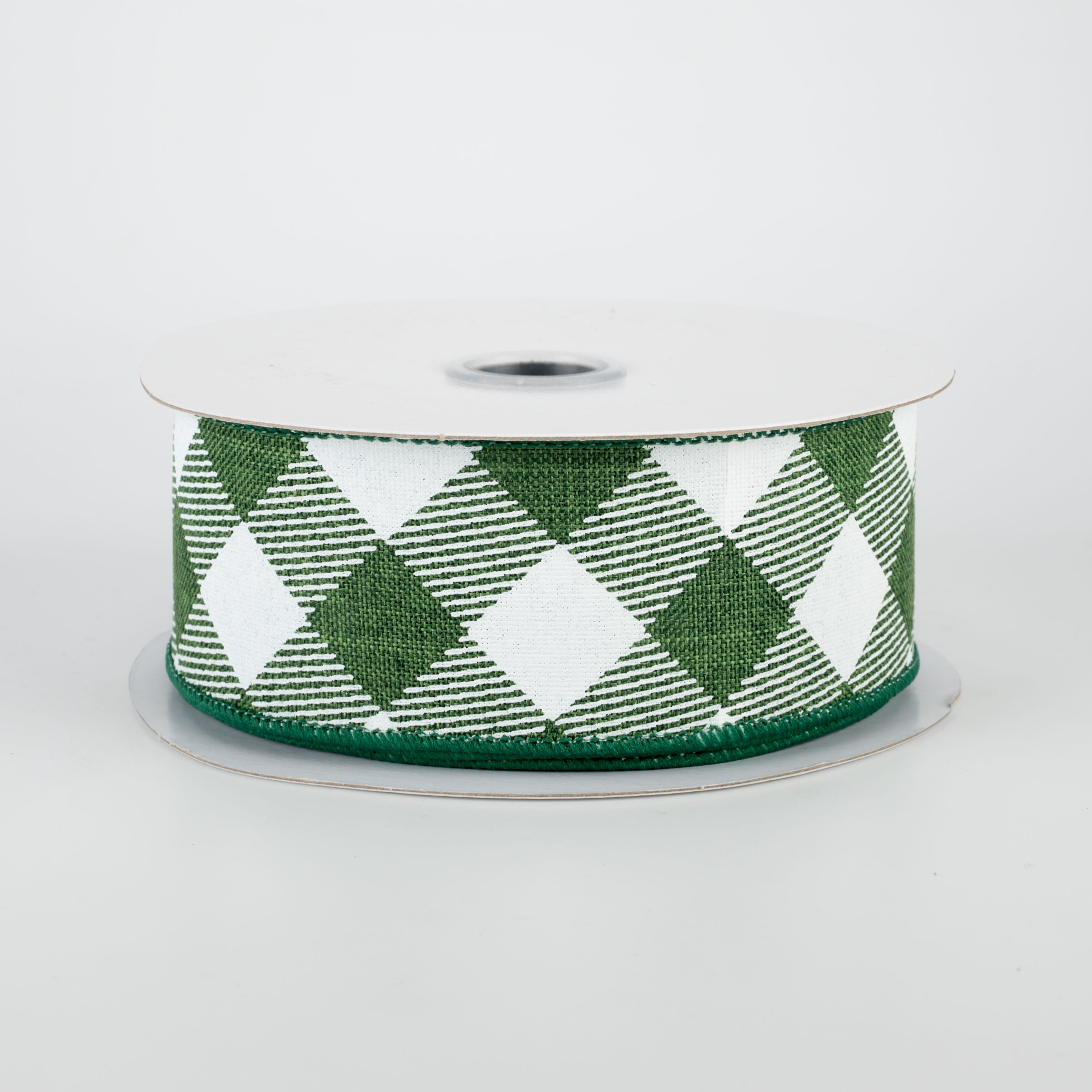 1.5" Diagonal Check Ribbon: Emerald Green & White (10 Yards)