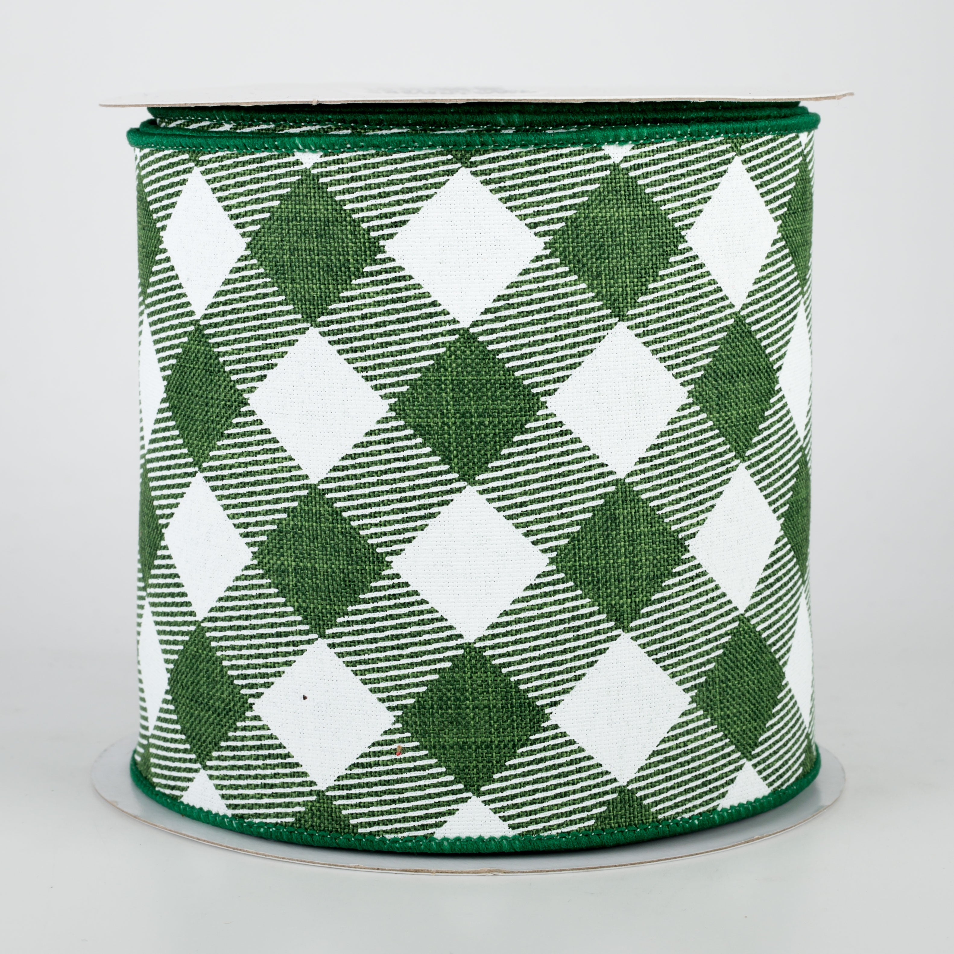 4" Diagonal Check Ribbon: Emerald Green & White (10 Yards)