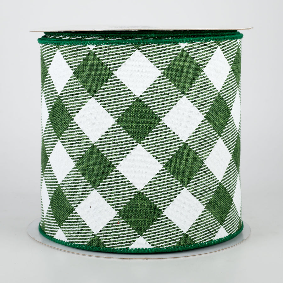 4" Diagonal Check Ribbon: Emerald Green & White (10 Yards)