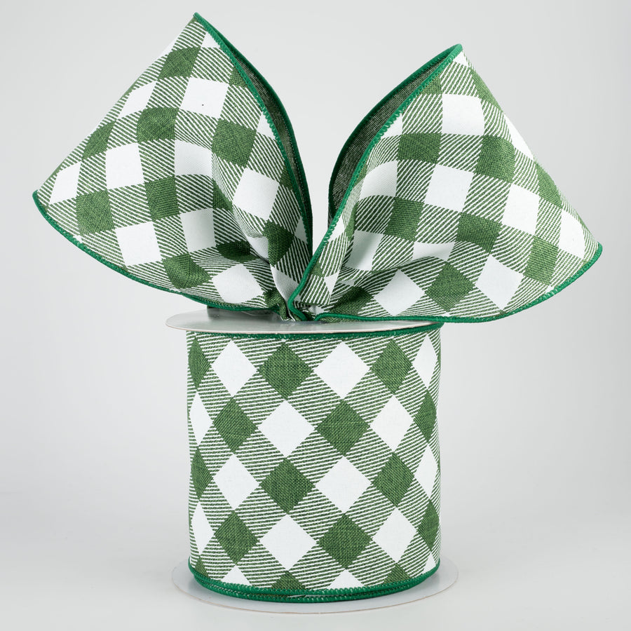4" Diagonal Check Ribbon: Emerald Green & White (10 Yards) Lifestyle Photo