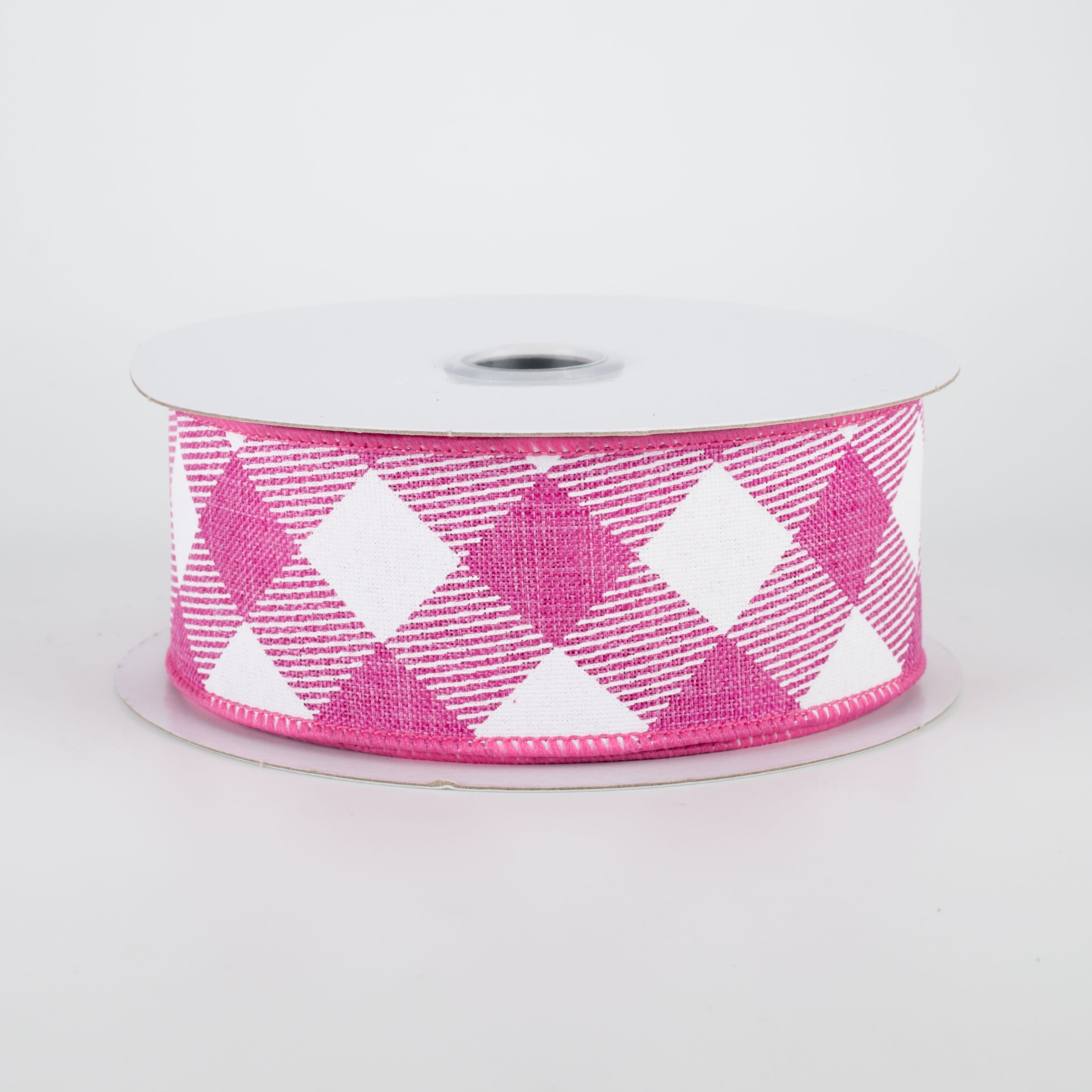 1.5" Diagonal Check Ribbon: Fuchsia & White (10 Yards)