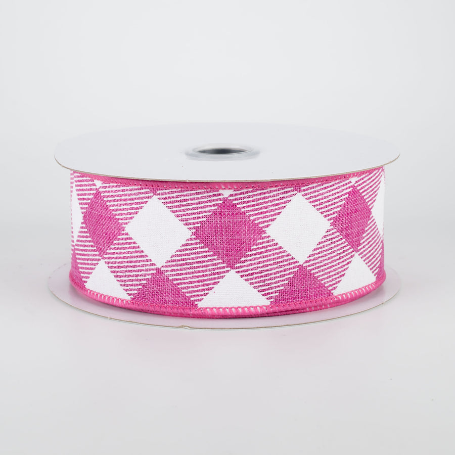 1.5" Diagonal Check Ribbon: Fuchsia & White (10 Yards)