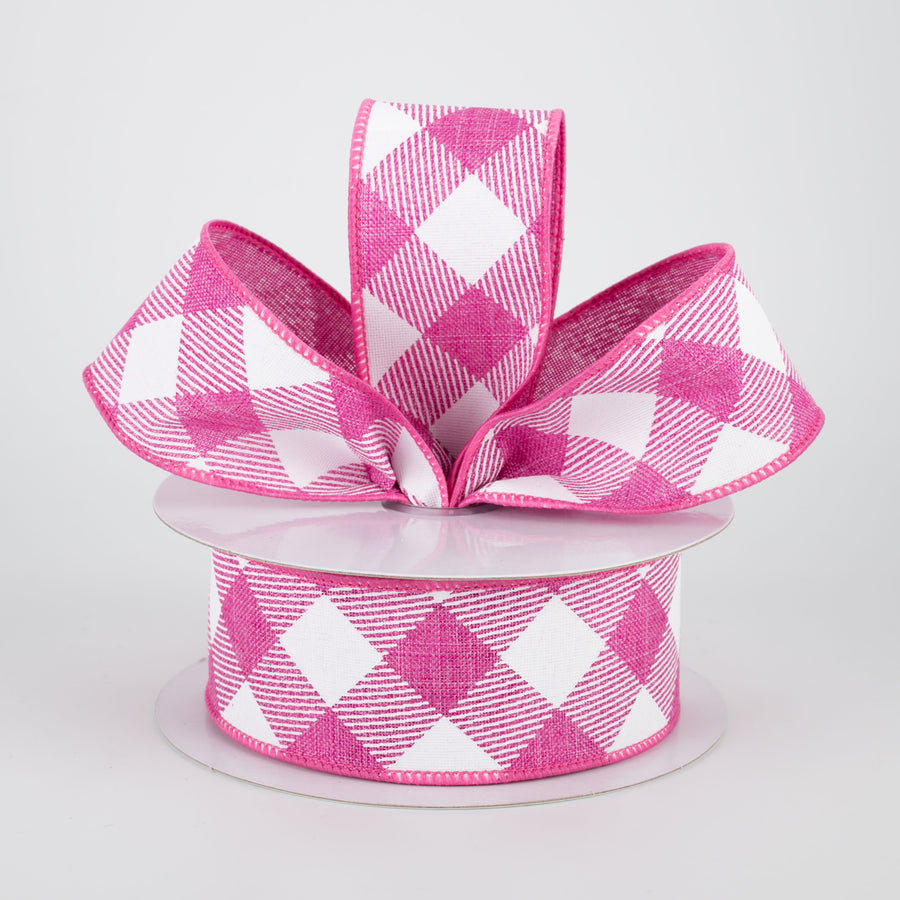 1.5" Diagonal Check Ribbon: Fuchsia & White (10 Yards) Lifestyle Photo