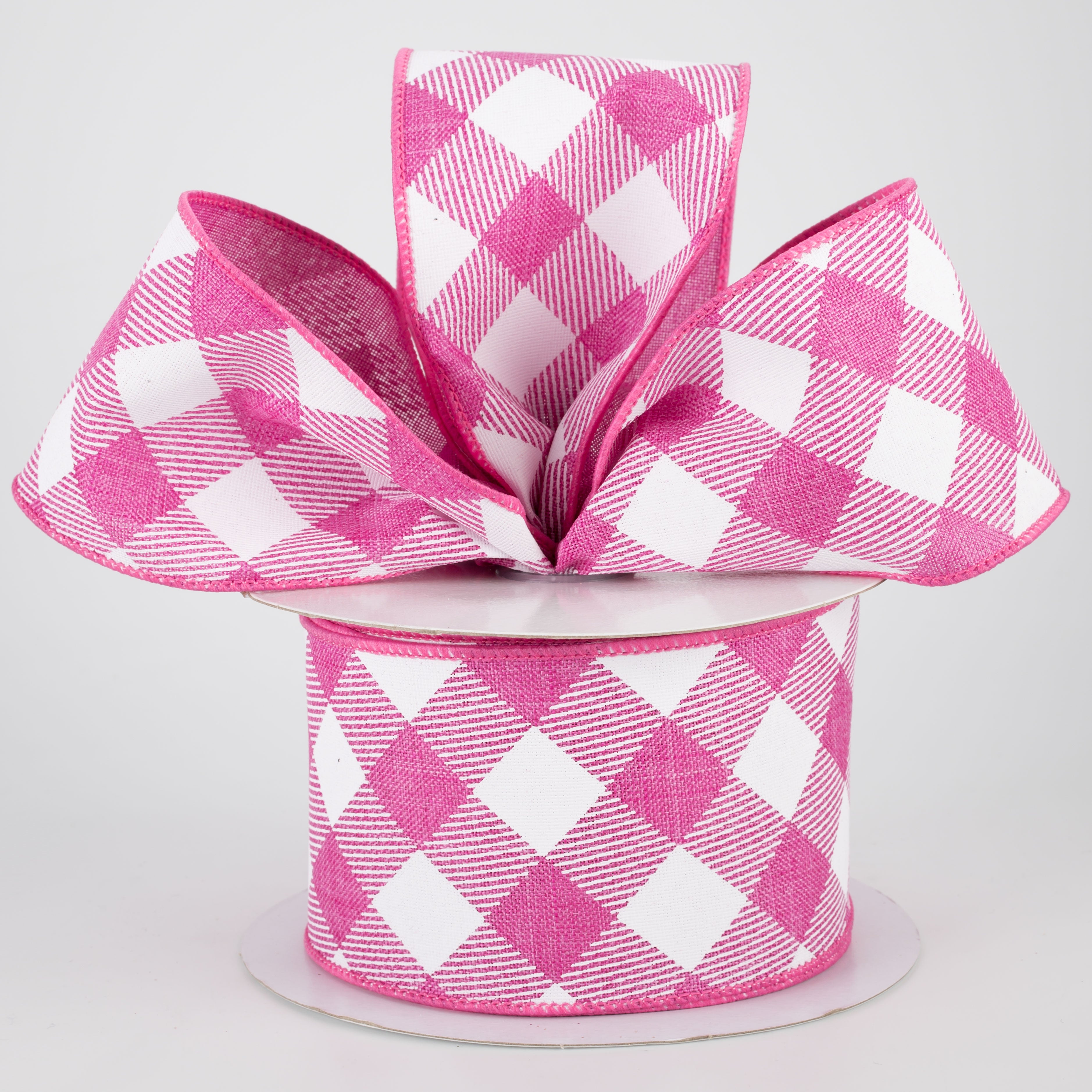 2.5" Diagonal Check Ribbon: Fuchsia & White (10 Yards) Lifestyle Photo