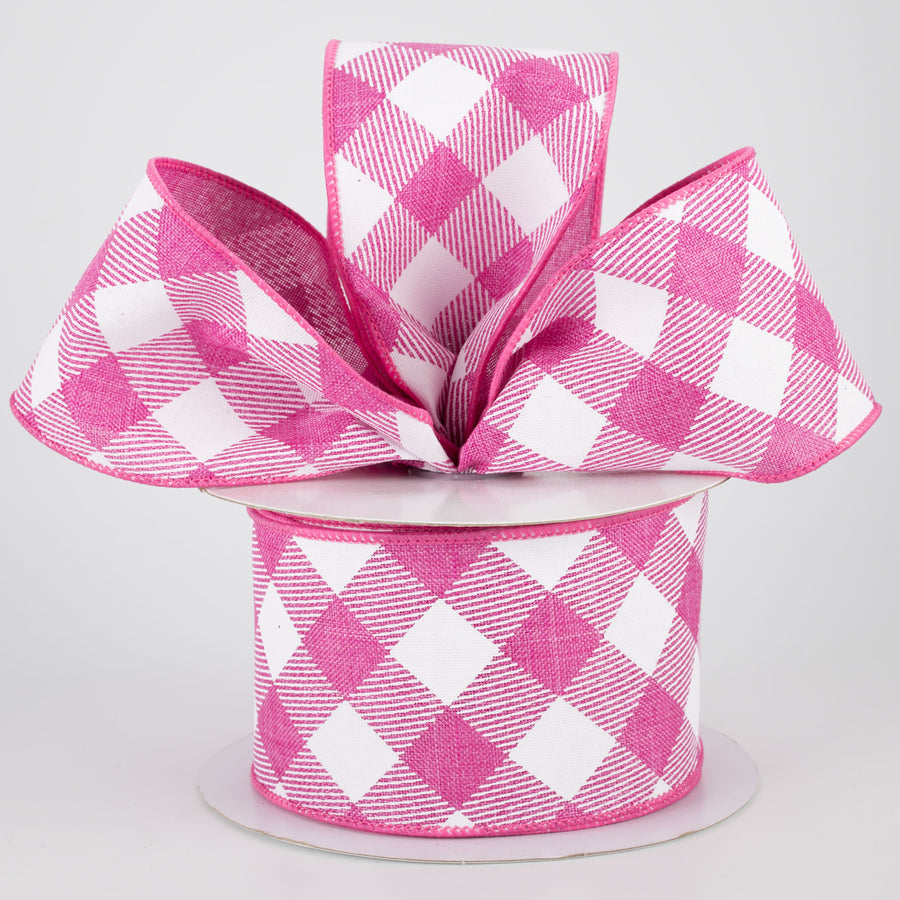 2.5" Diagonal Check Ribbon: Fuchsia & White (10 Yards) Lifestyle Photo