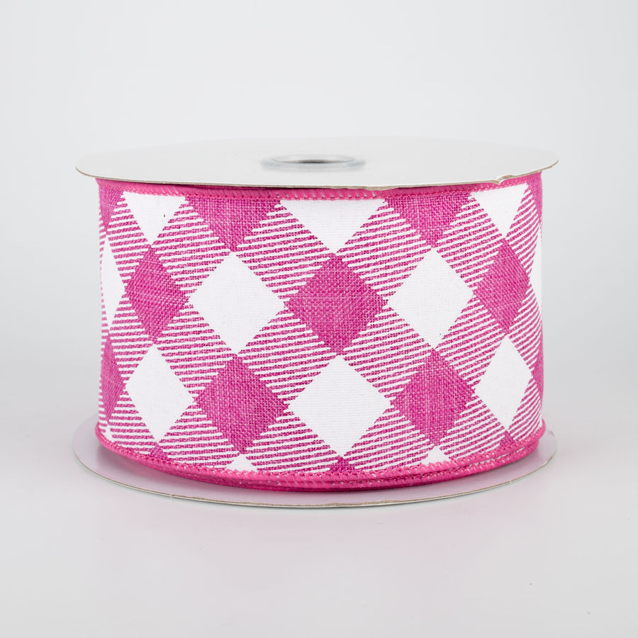 2.5" Diagonal Check Ribbon: Fuchsia & White (10 Yards)