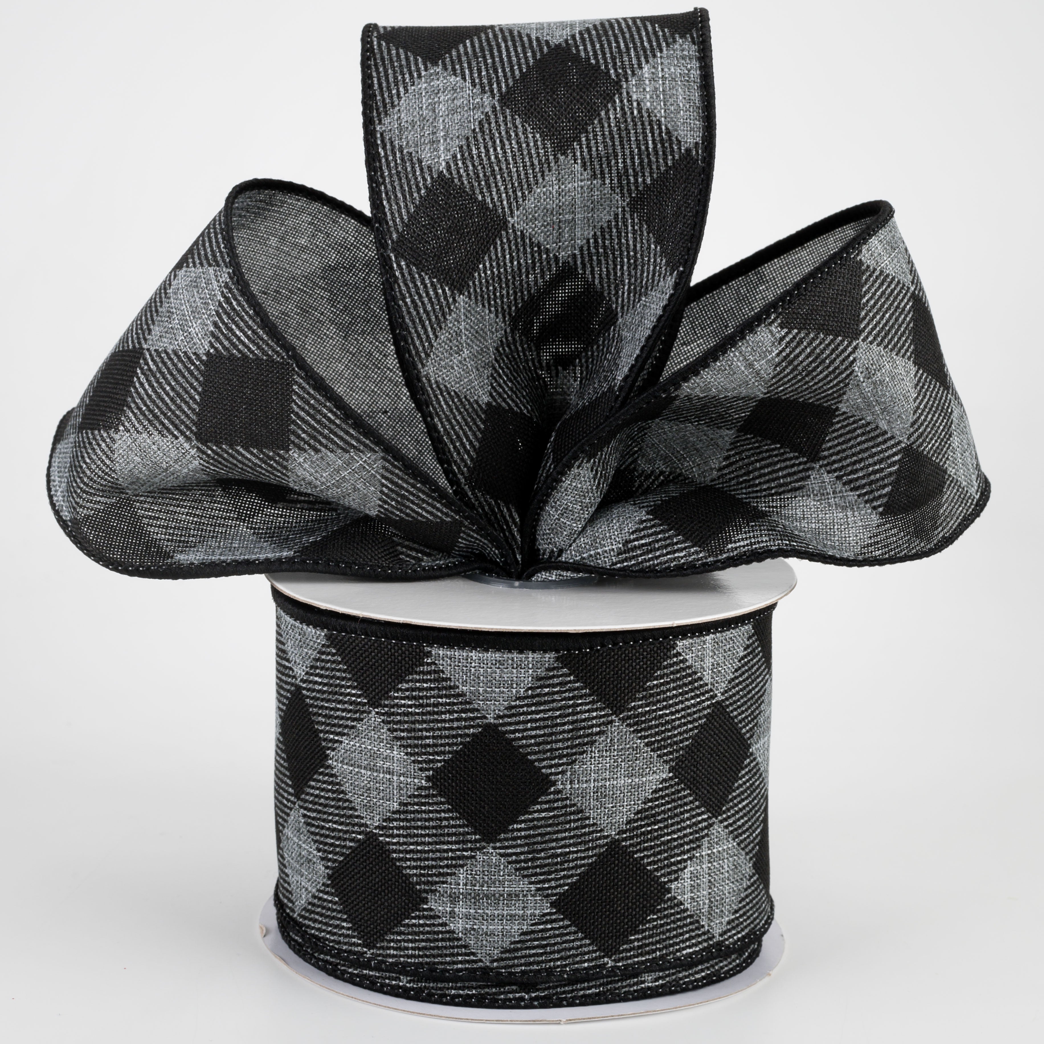 2.5" Diagonal Check Ribbon: Grey & Black (10 Yards) Lifestyle Photo