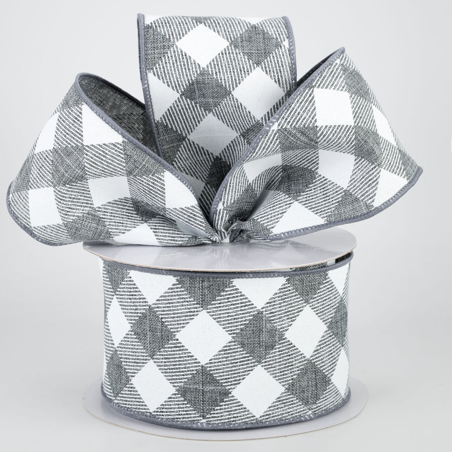 2.5" Diagonal Check Ribbon: Grey & White (10 Yards) Lifestyle Photo