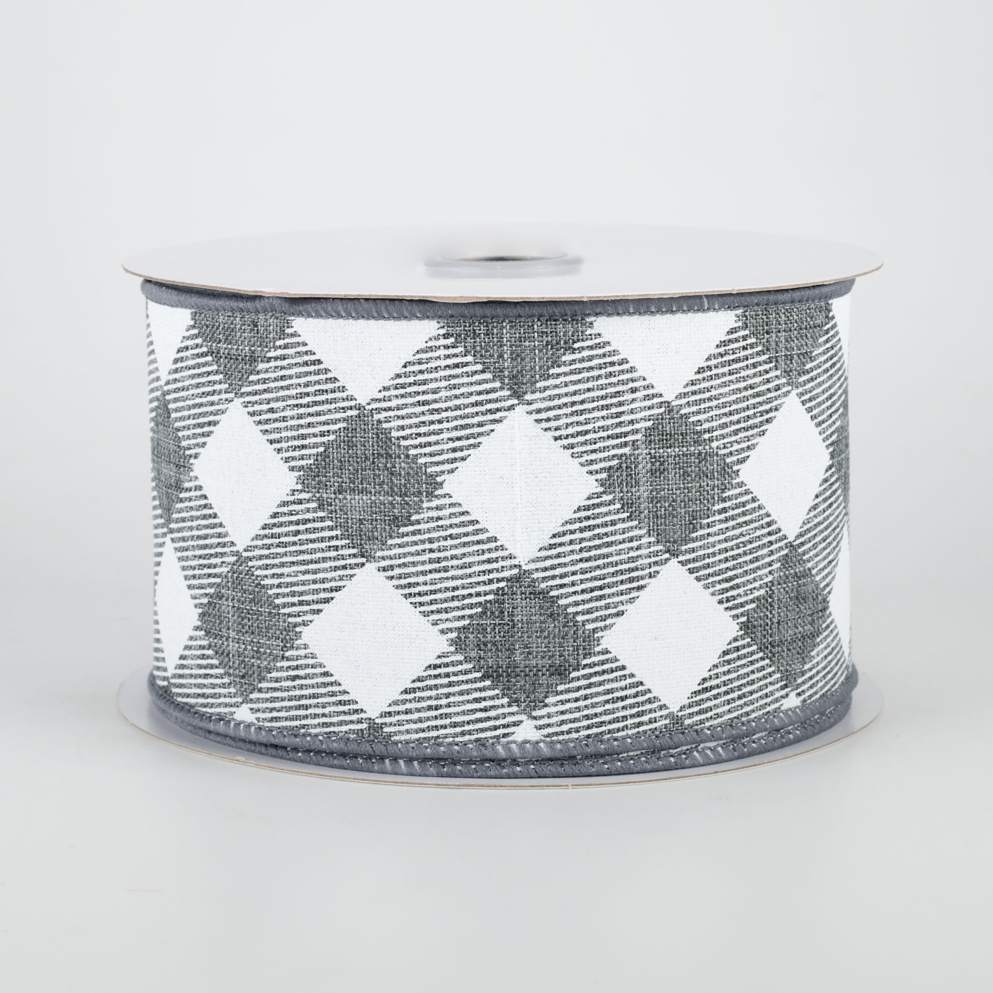 2.5" Diagonal Check Ribbon: Grey & White (10 Yards)