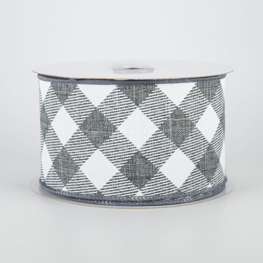 2.5" Diagonal Check Ribbon: Grey & White (10 Yards)