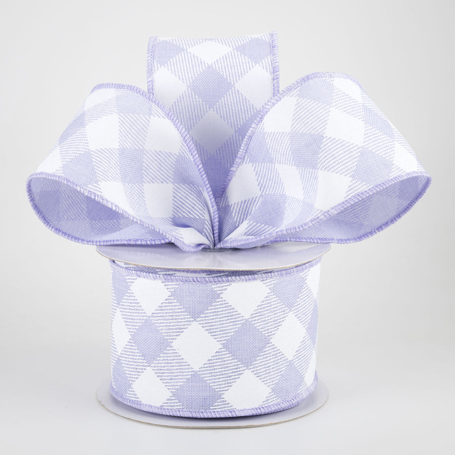 2.5" Diagonal Check Ribbon: Light Lavender & White (10 Yards) Lifestyle Photo