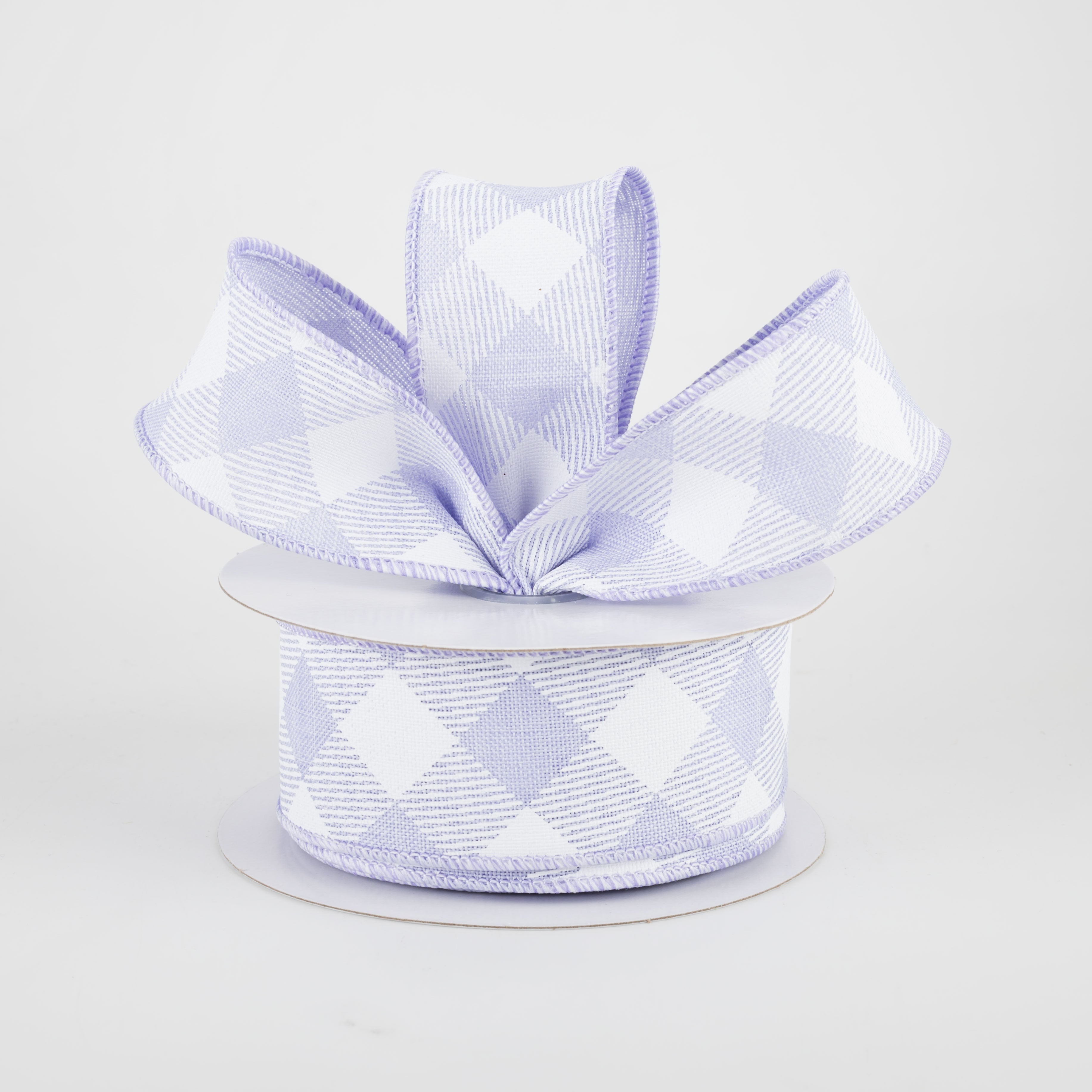 1.5" Diagonal Check Ribbon: Light Lavender & White (10 Yards) Lifestyle Photo