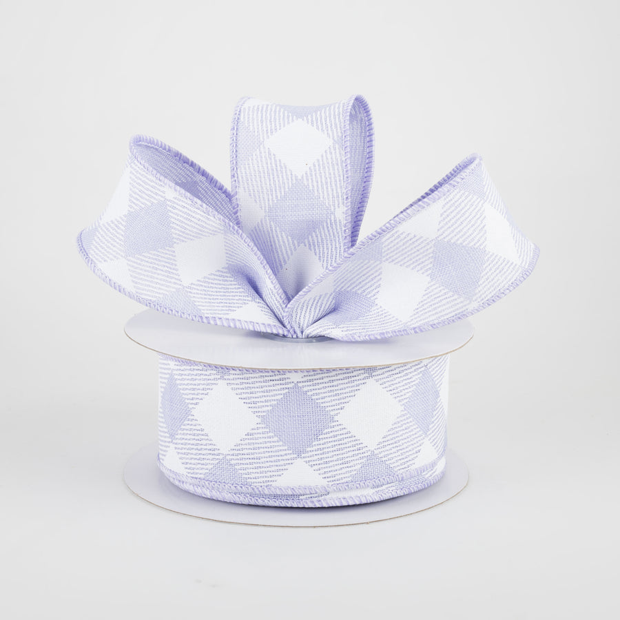 1.5" Diagonal Check Ribbon: Light Lavender & White (10 Yards) Lifestyle Photo