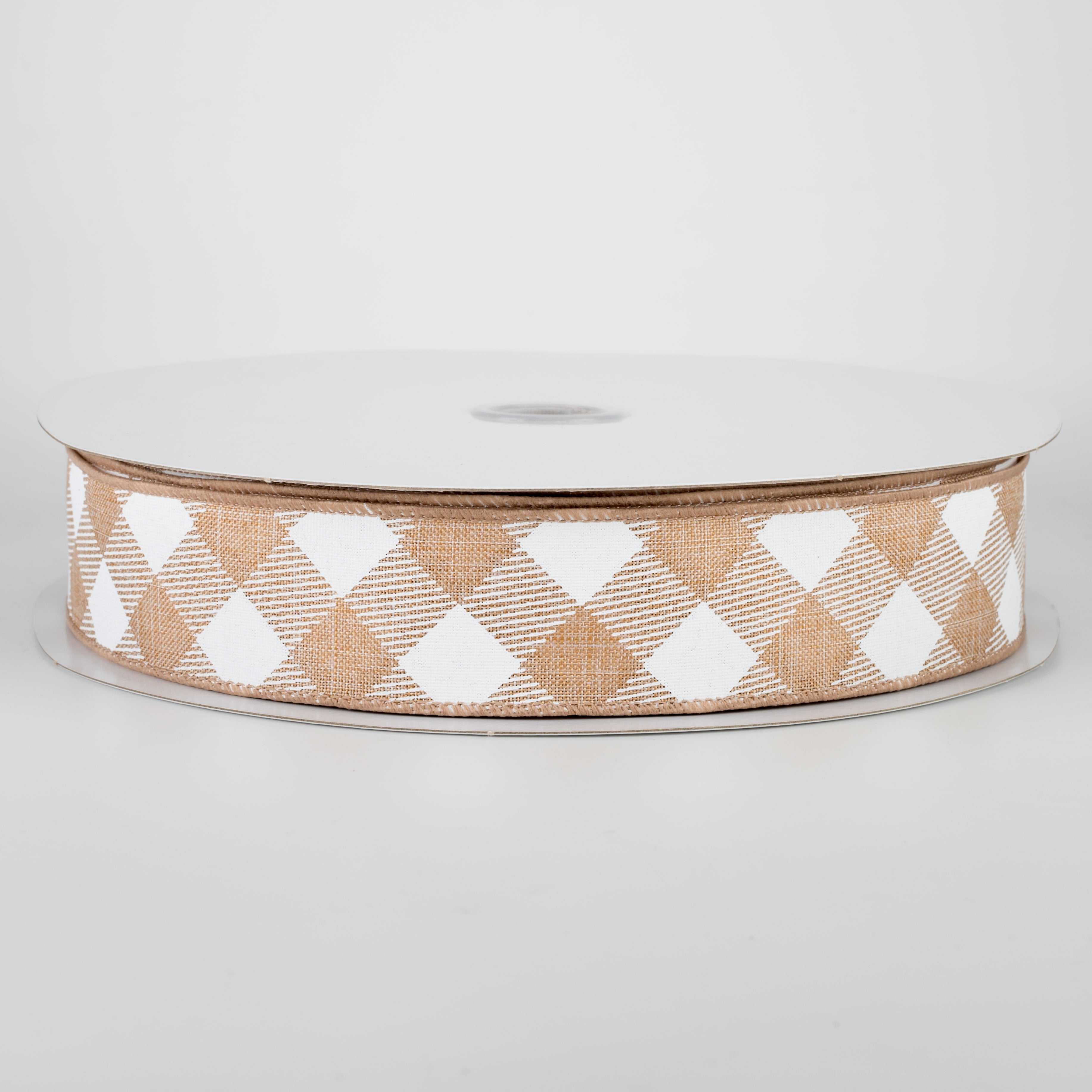1.5" Diagonal Check Ribbon: Light Tan & White (50 Yards)