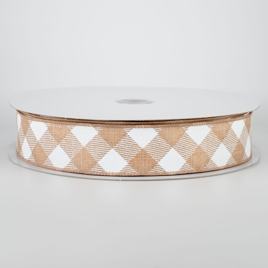 1.5" Diagonal Check Ribbon: Light Tan & White (50 Yards)