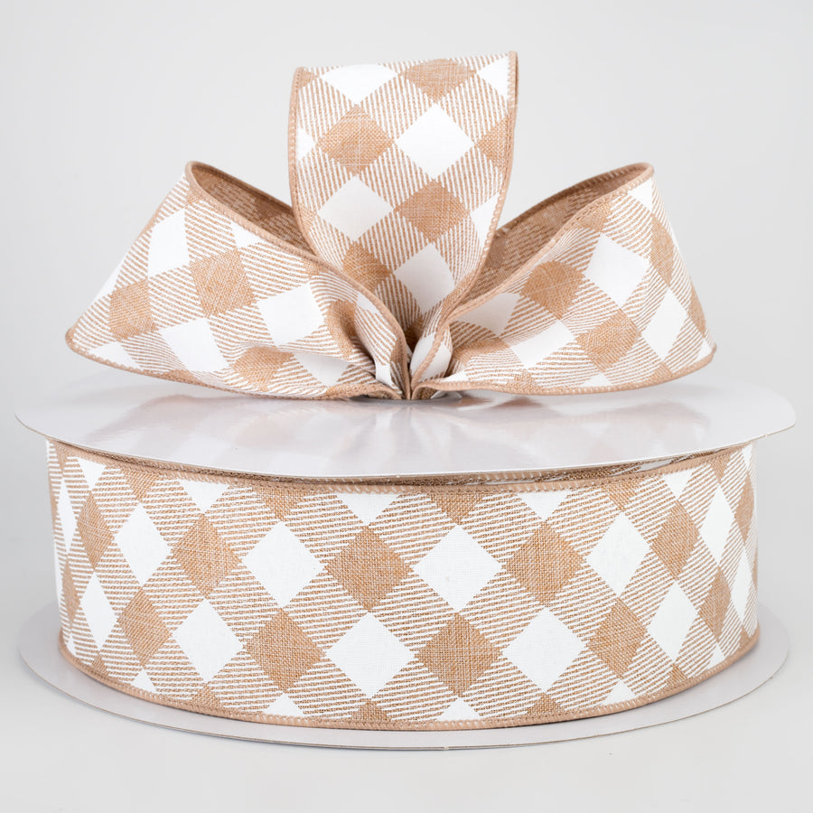2.5" Diagonal Check Ribbon: Light Tan & White (50 Yards) Lifestyle Photo