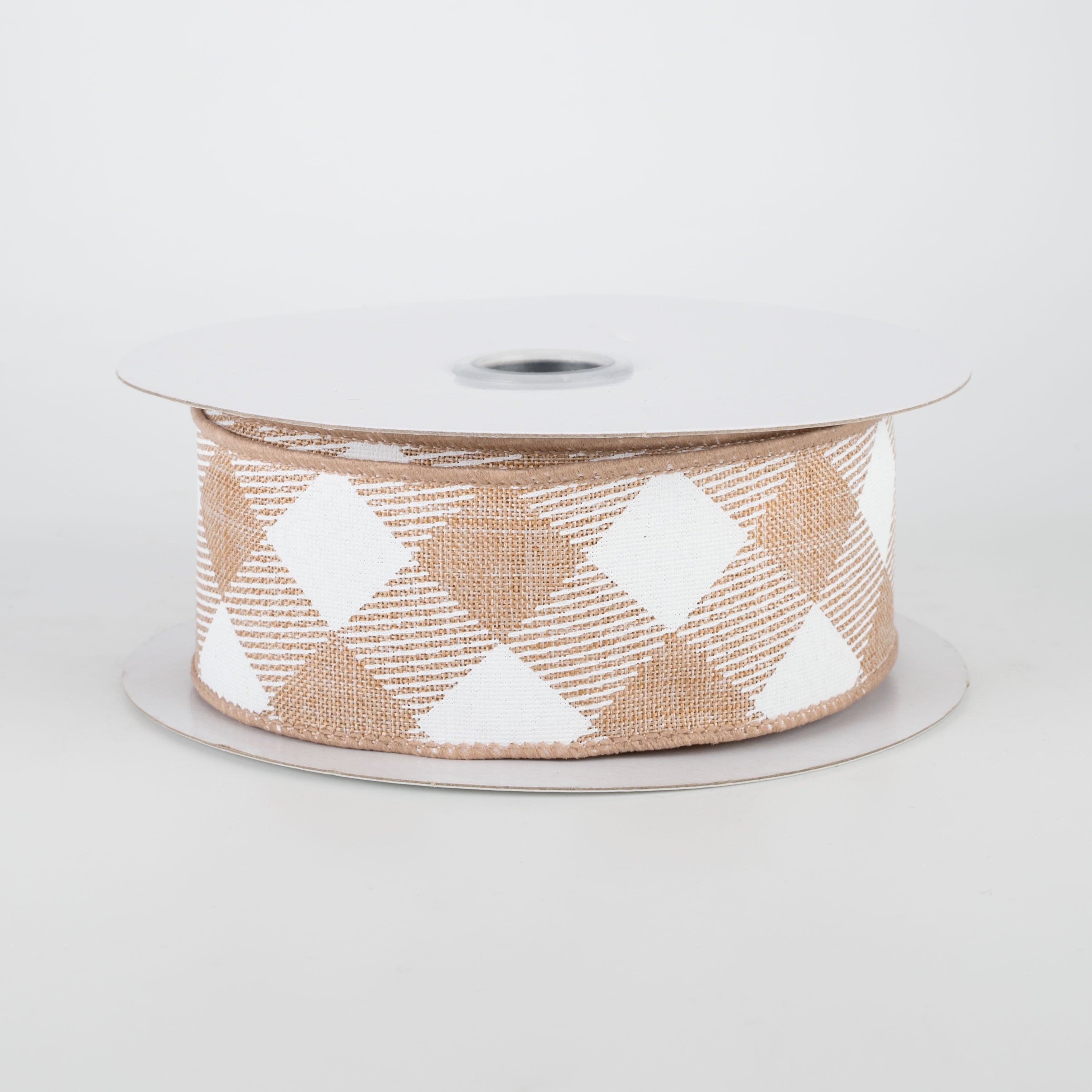 1.5" Diagonal Check Ribbon: Light Tan & White (10 Yards)