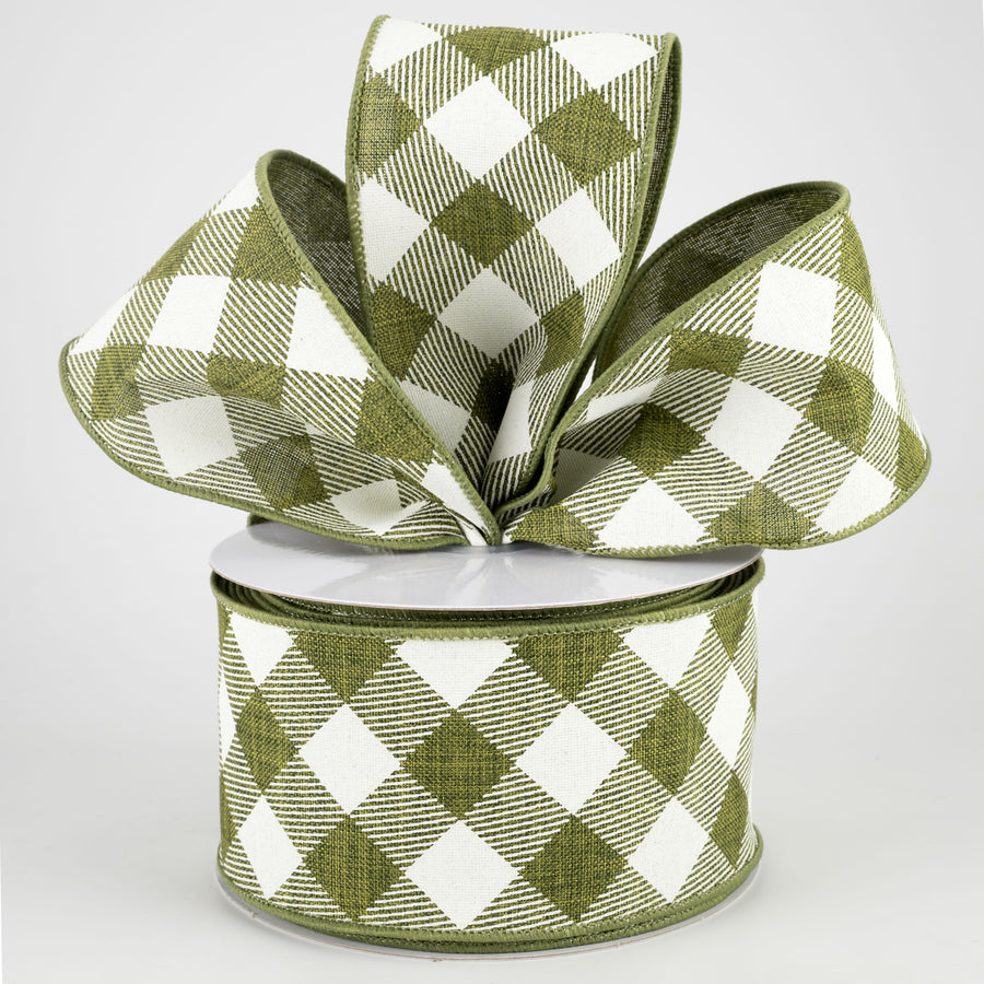 2.5" Diagonal Check Ribbon: Moss Green & Ivory (10 Yards) Lifestyle Photo