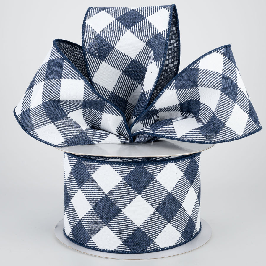 2.5" Diagonal Check Ribbon: Navy Blue & White (10 Yards) Lifestyle Photo