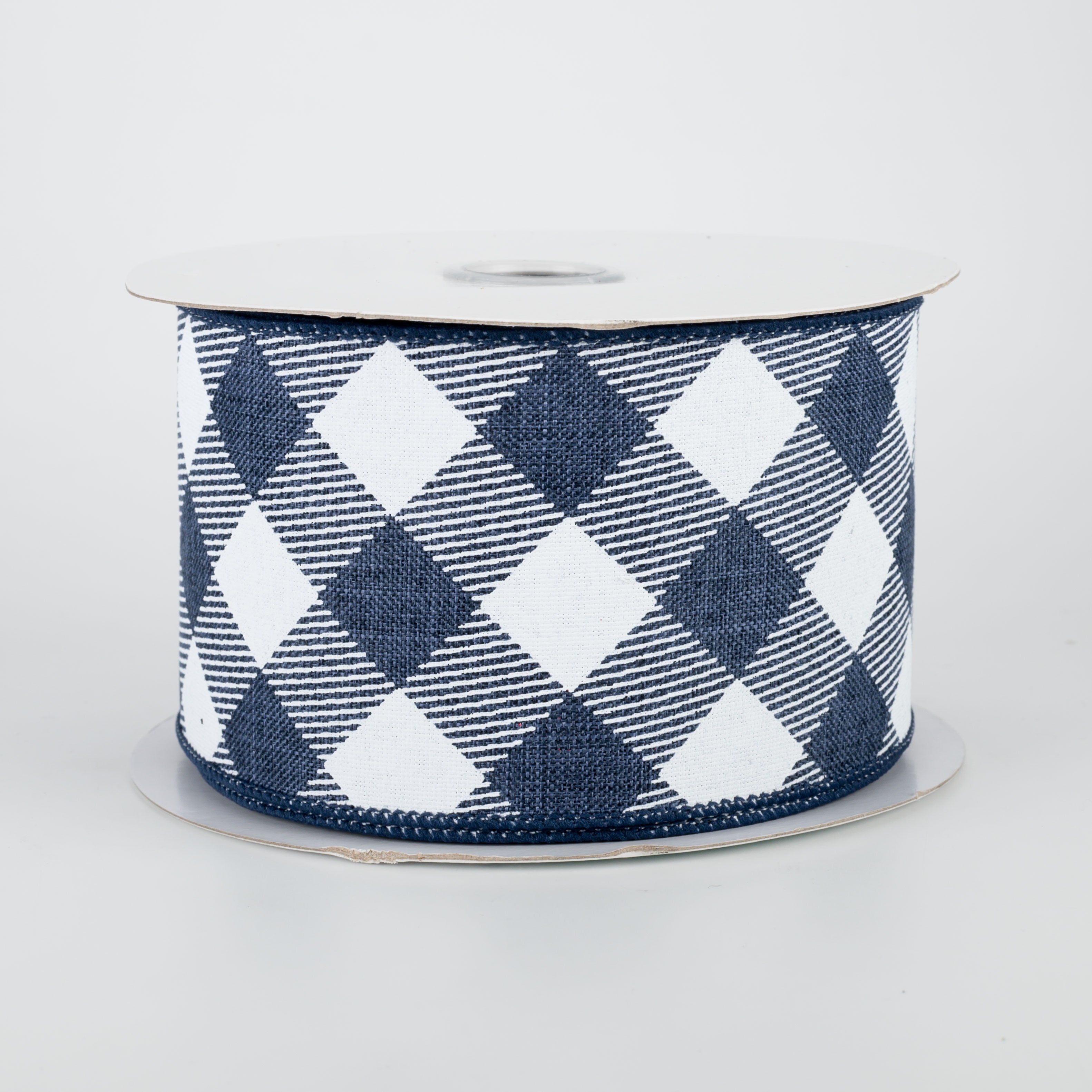 2.5" Diagonal Check Ribbon: Navy Blue & White (10 Yards)