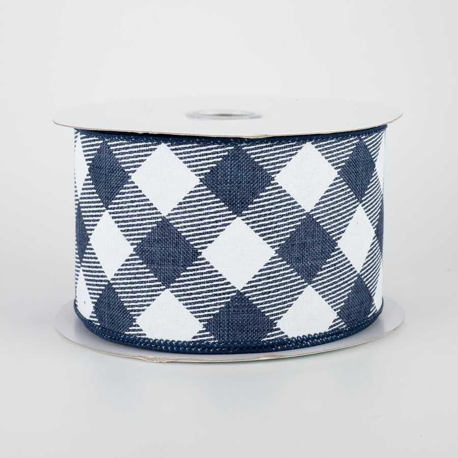 2.5" Diagonal Check Ribbon: Navy Blue & White (10 Yards)