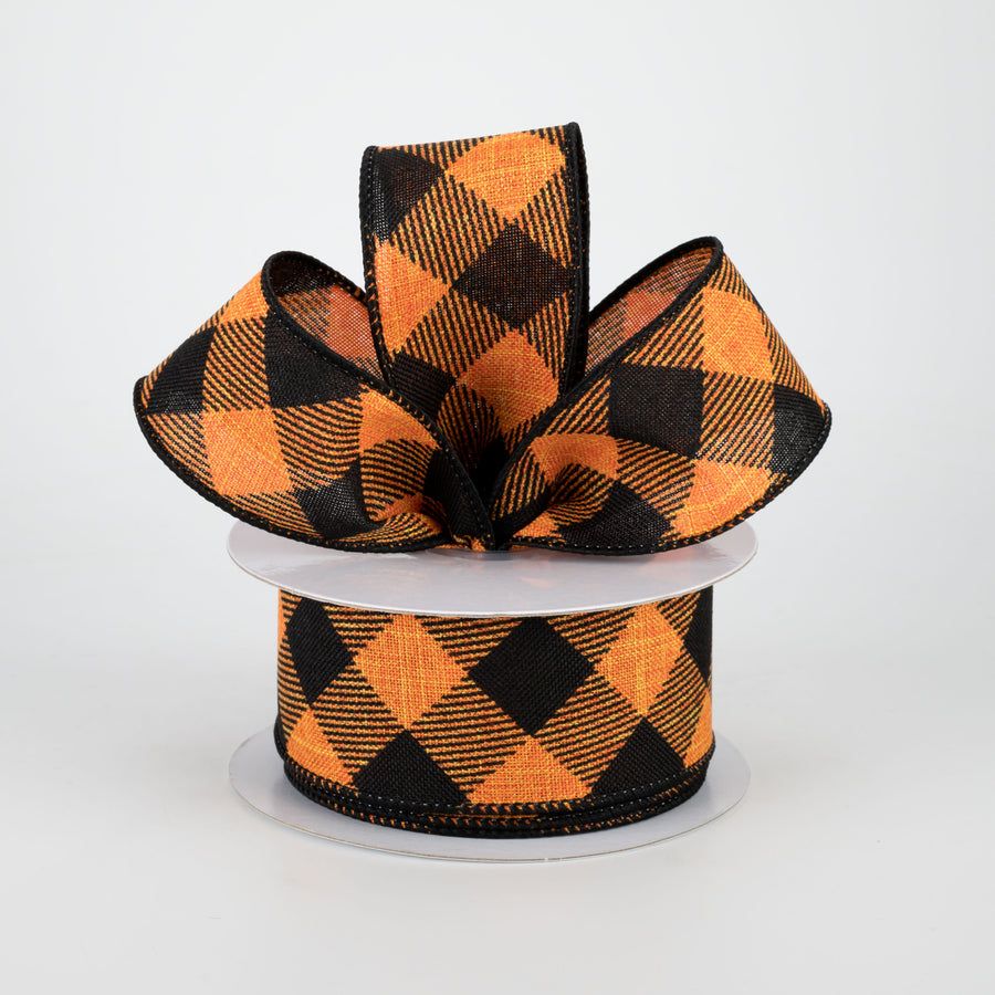 1.5" Diagonal Check Ribbon: Orange & Black (10 Yards) Lifestyle Photo