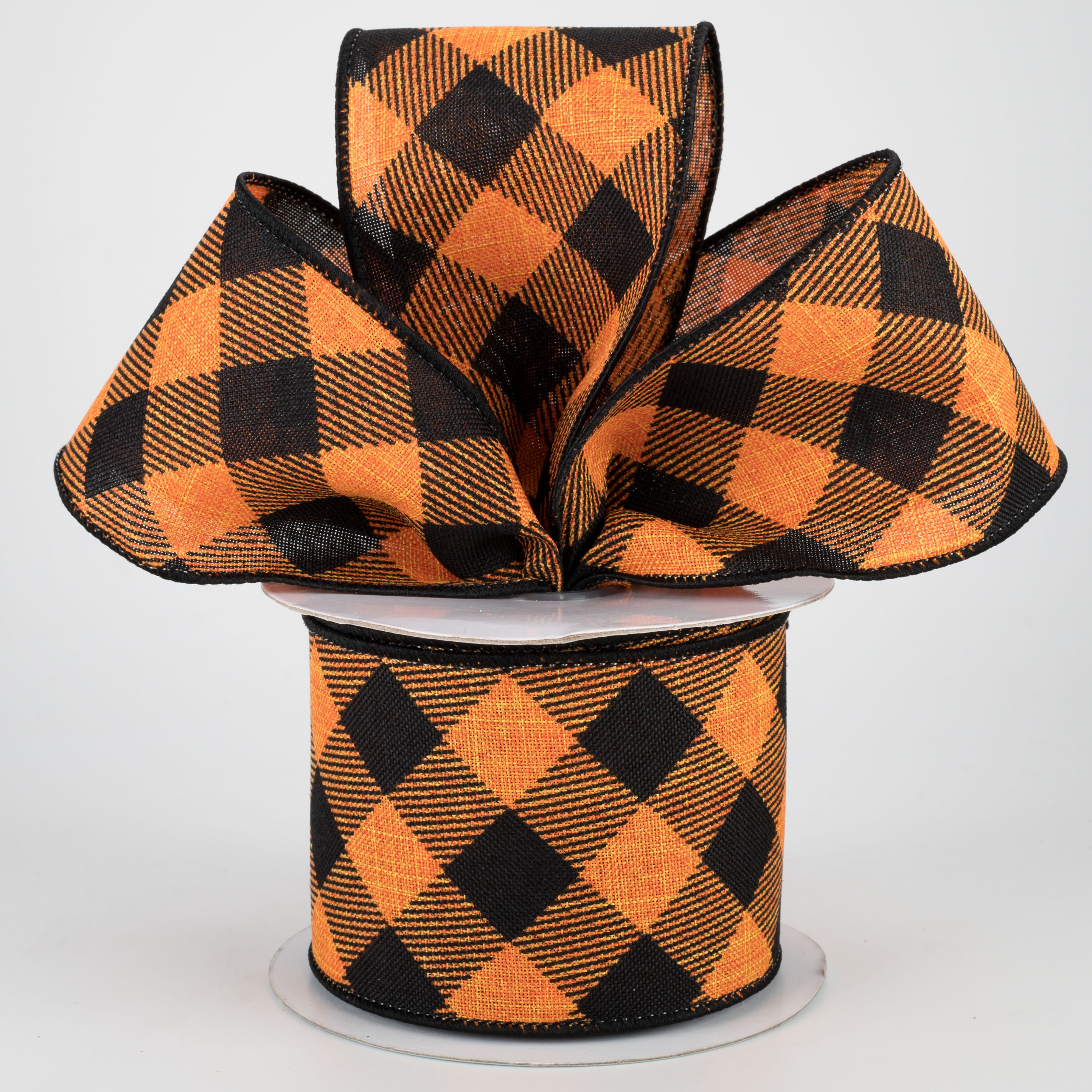 2.5" Diagonal Check Ribbon: Orange & Black (10 Yards) Lifestyle Photo