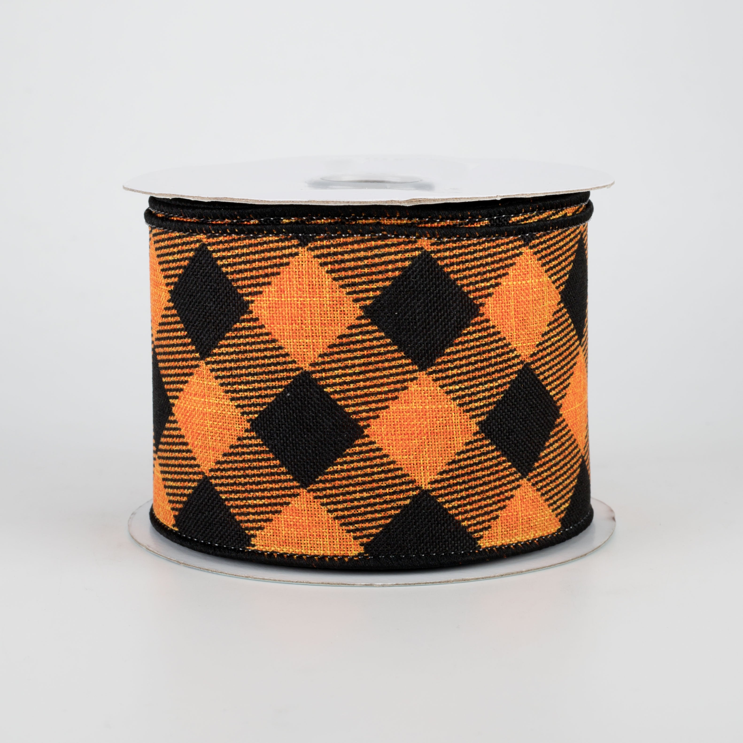 2.5" Diagonal Check Ribbon: Orange & Black (10 Yards)