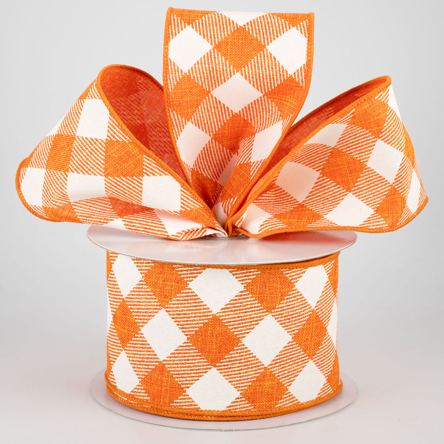2.5" Diagonal Check Ribbon: Orange & Ivory (10 Yards) Lifestyle Photo