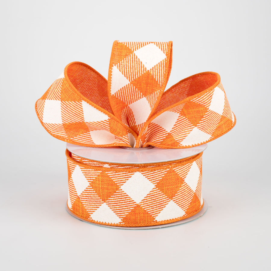 1.5" Diagonal Check Ribbon: Orange & Ivory (10 Yards) Lifestyle Photo