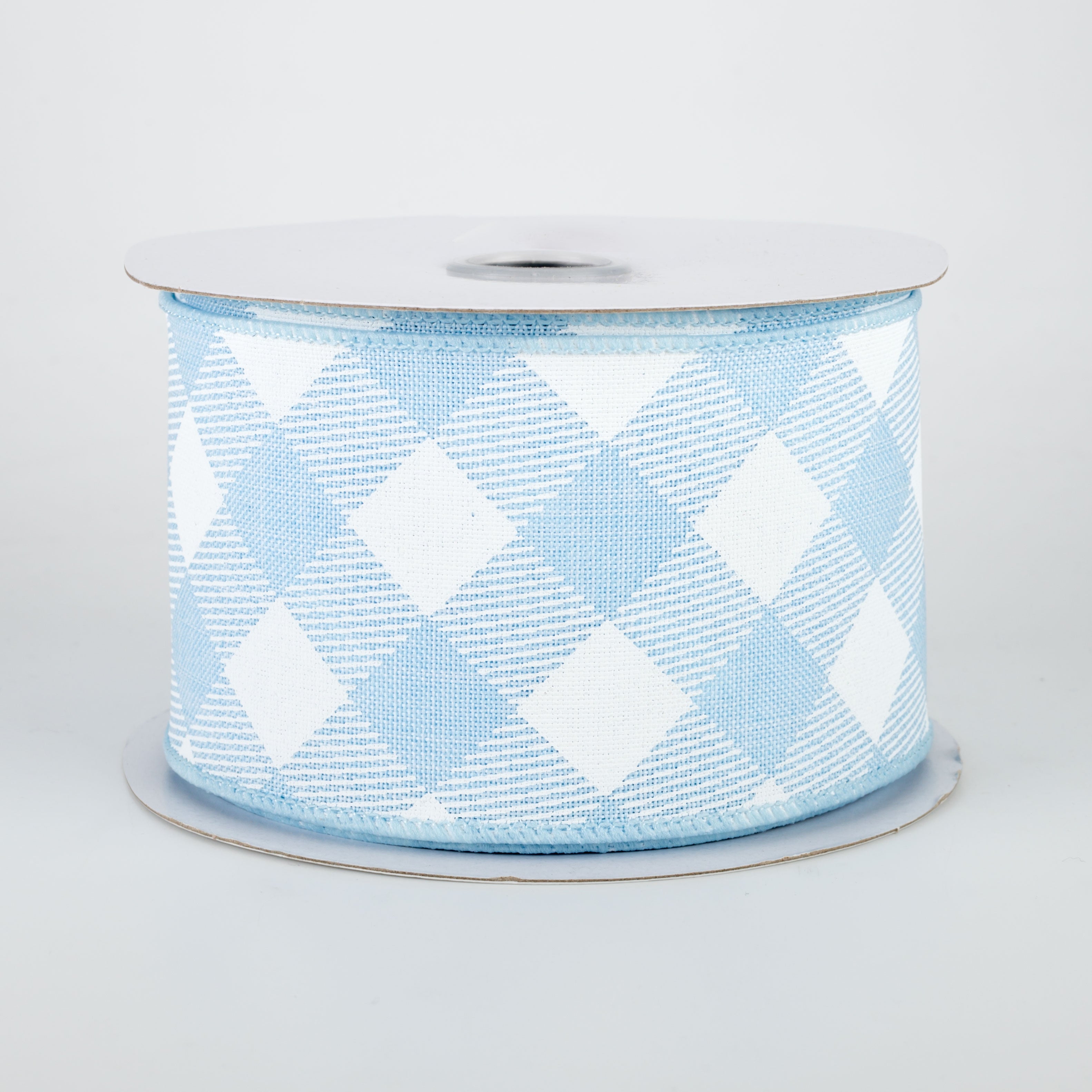 2.5" Diagonal Check Ribbon: Pale Blue & White (10 Yards)