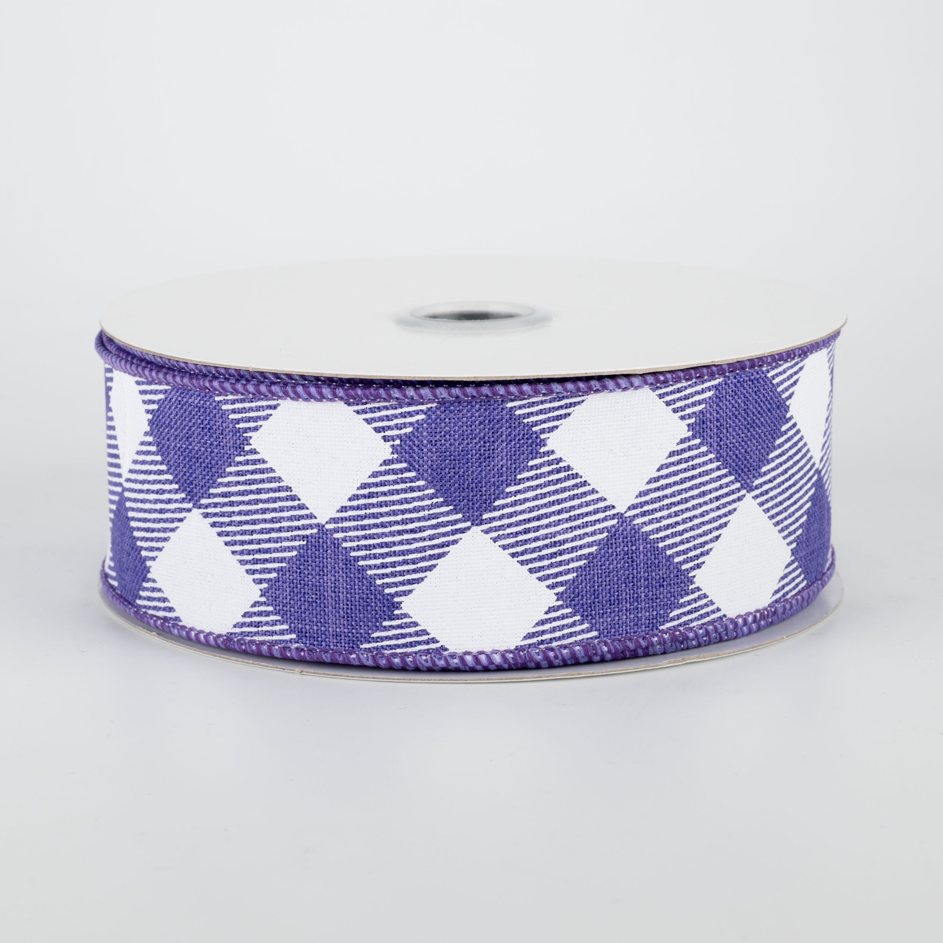 1.5" Diagonal Check Ribbon: Purple & White (10 Yards)