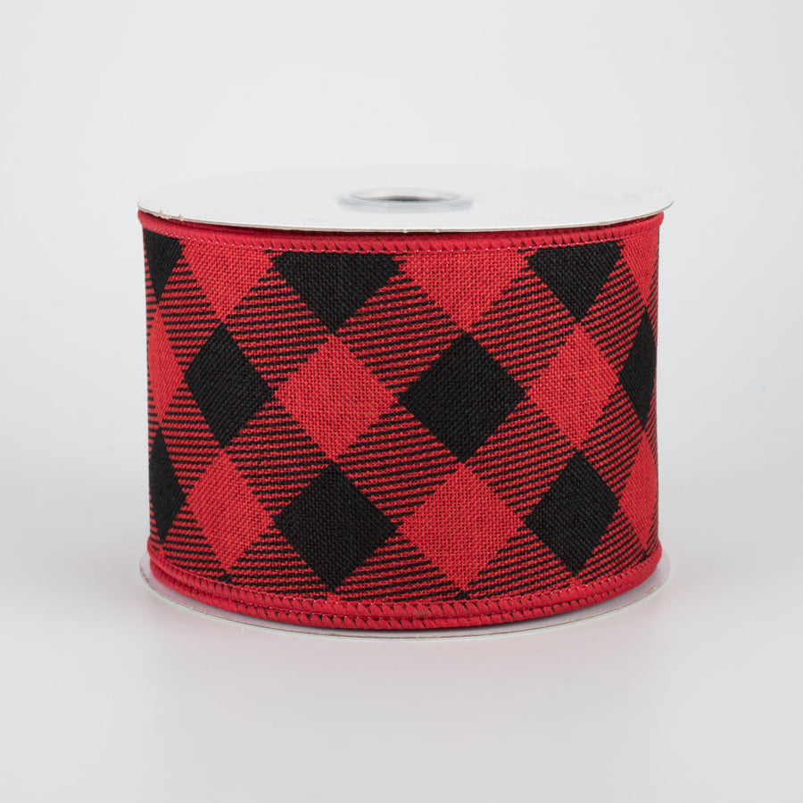 2.5" Diagonal Check Ribbon: Red & Black (10 Yards)