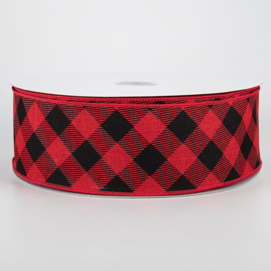 2.5" Diagonal Check Ribbon: Red & Black (50 Yards)