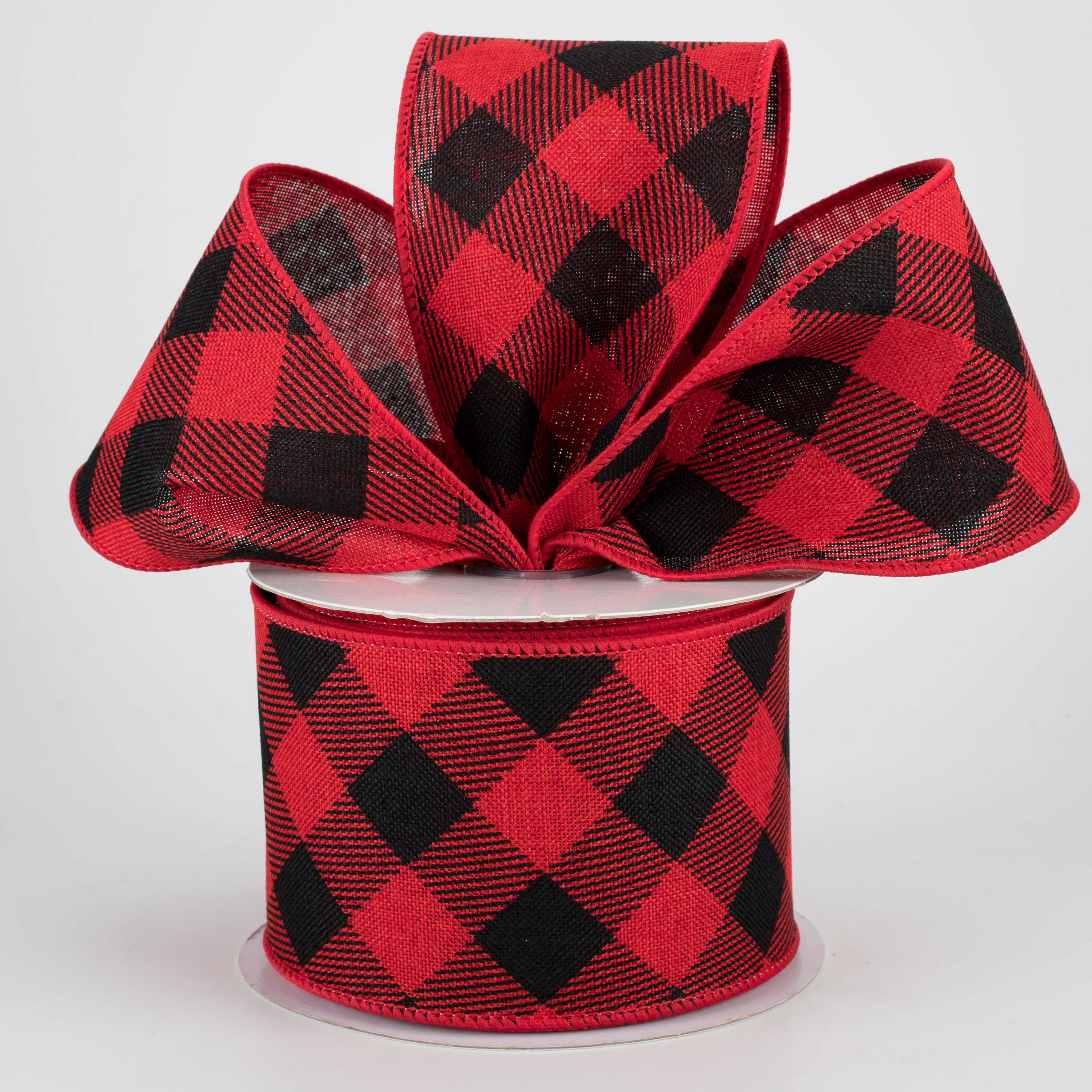 2.5" Diagonal Check Ribbon: Red & Black (10 Yards) Lifestyle Photo