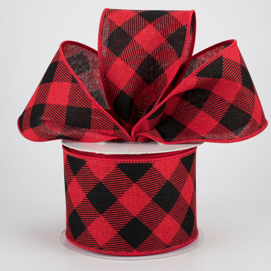 2.5" Diagonal Check Ribbon: Red & Black (10 Yards) Lifestyle Photo
