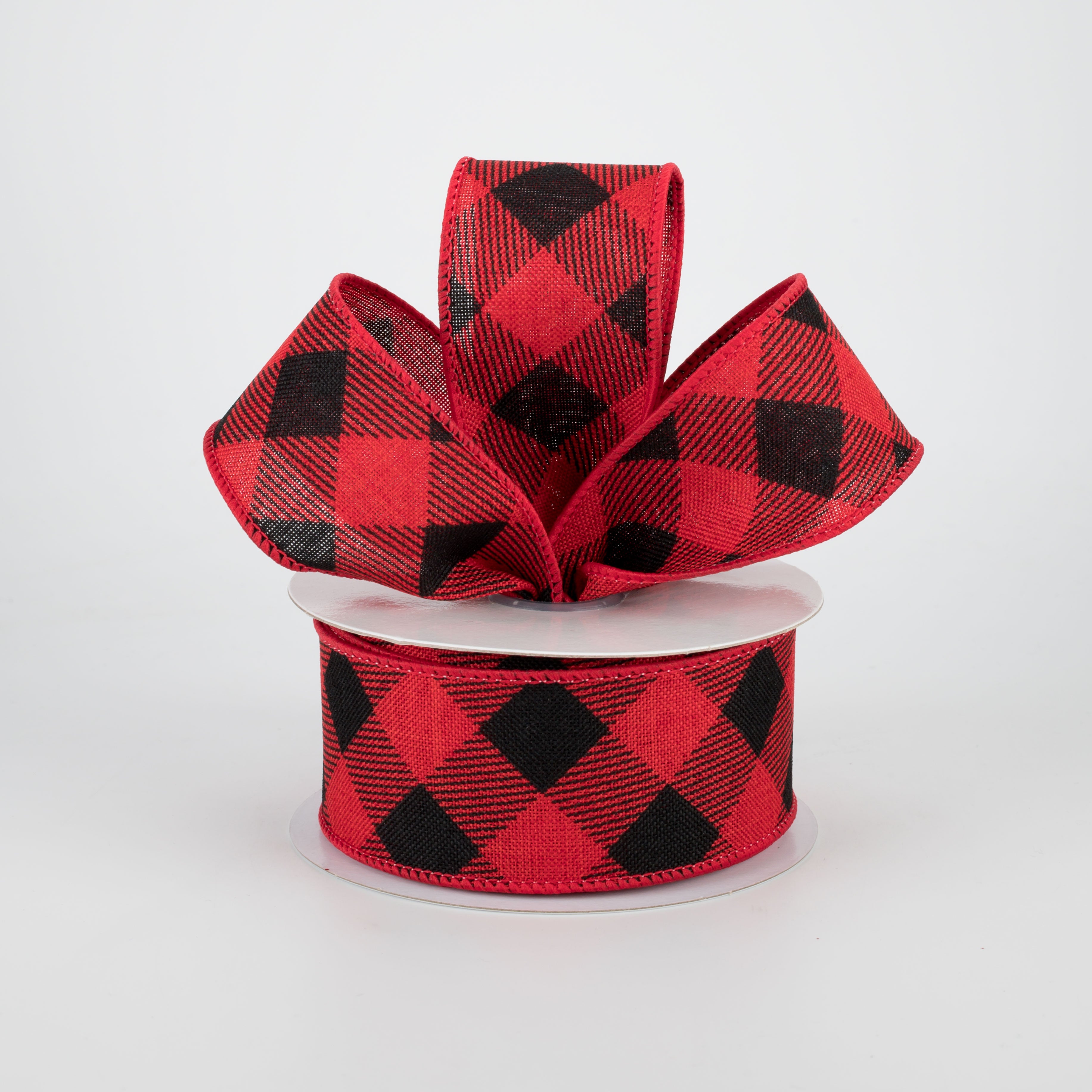 1.5" Diagonal Check Ribbon: Red & Black (10 Yards) Lifestyle Photo