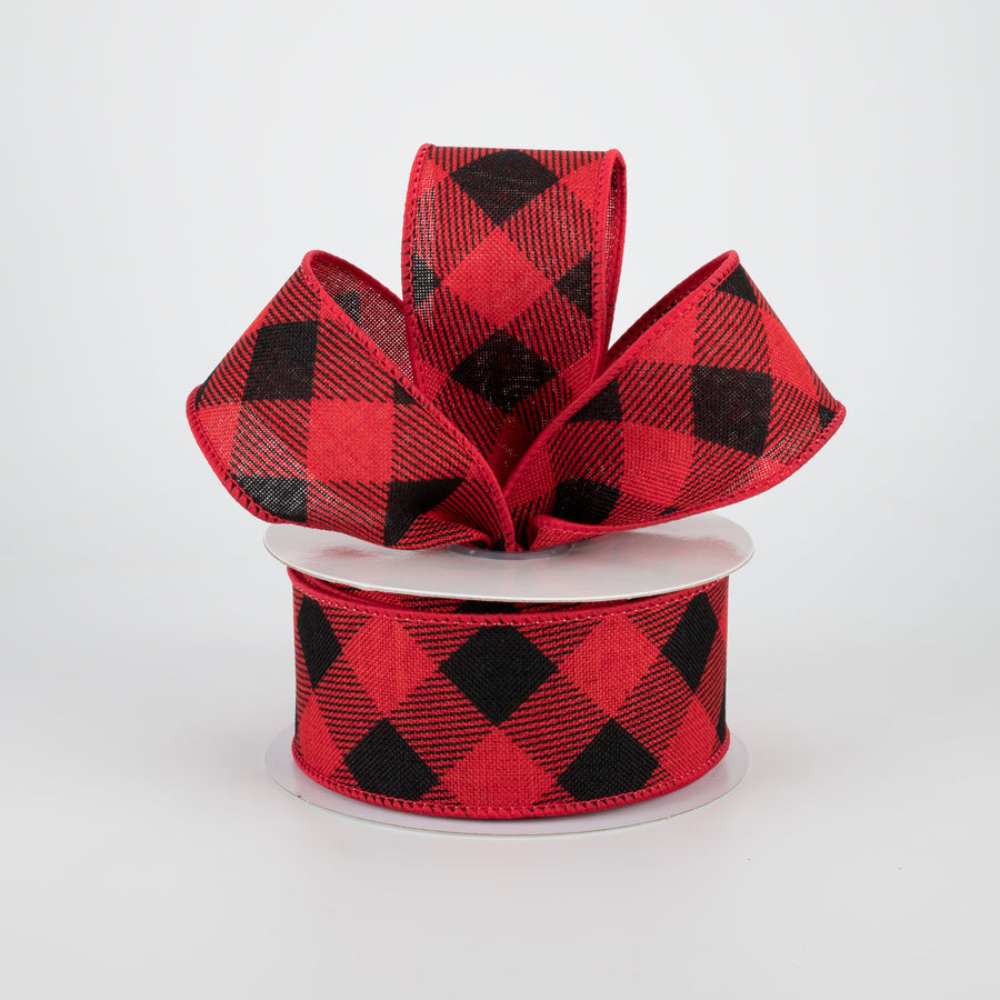 1.5" Diagonal Check Ribbon: Red & Black (10 Yards) Lifestyle Photo
