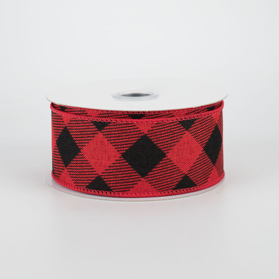 1.5" Diagonal Check Ribbon: Red & Black (10 Yards)
