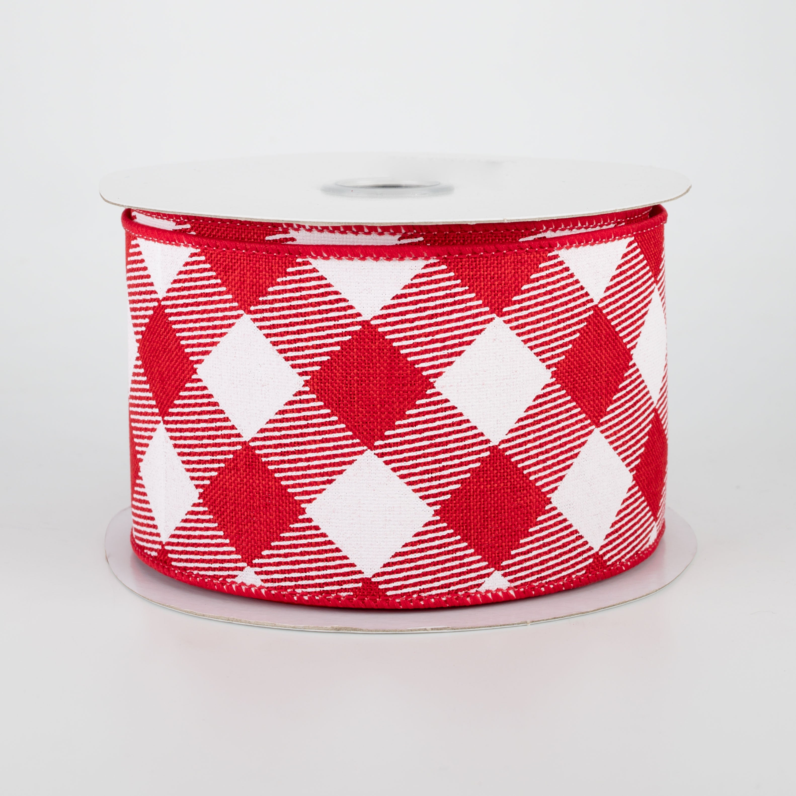 2.5" Diagonal Check Ribbon: Red & White (10 Yards)
