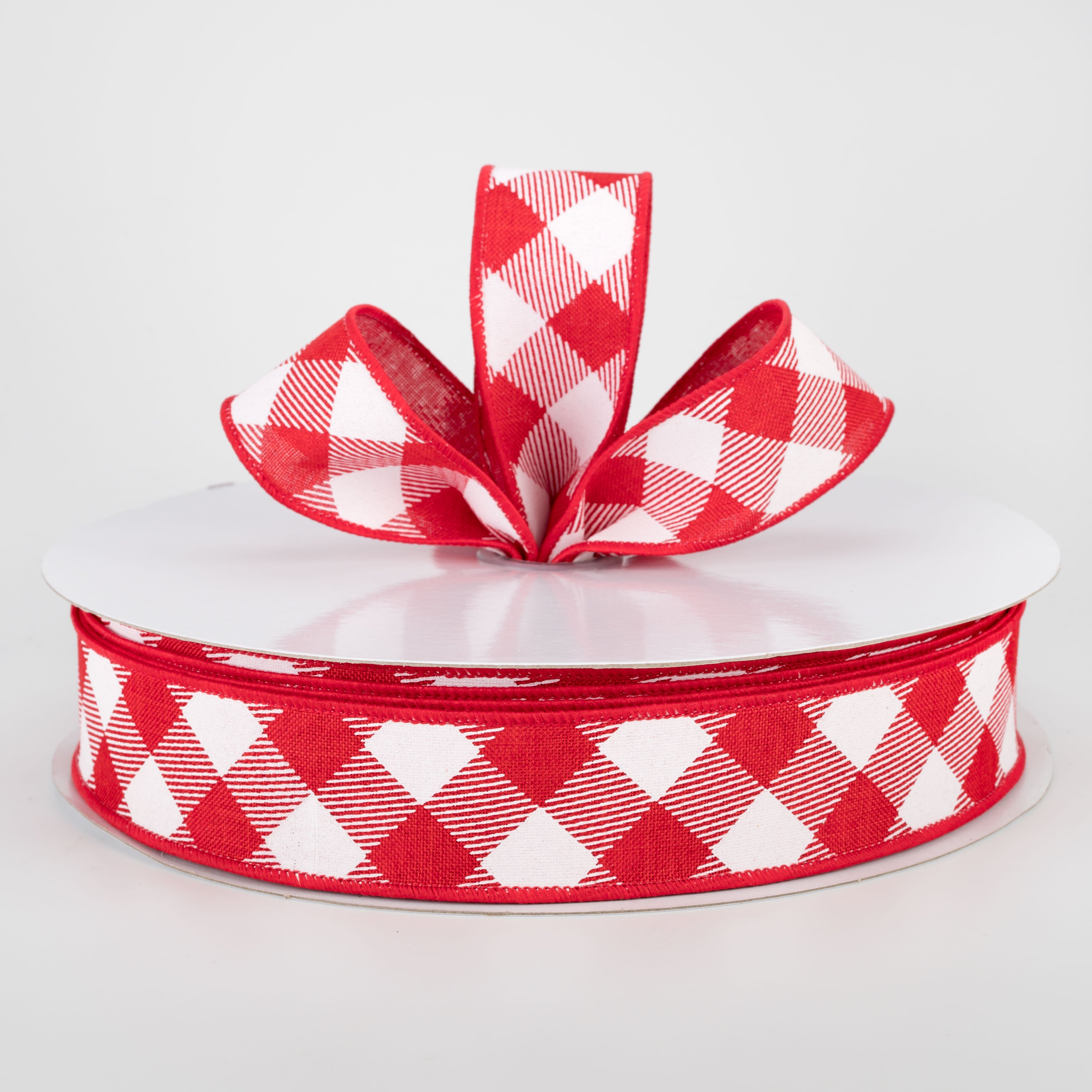 1.5" Diagonal Check Ribbon: Red & White (50 Yards) Lifestyle Photo