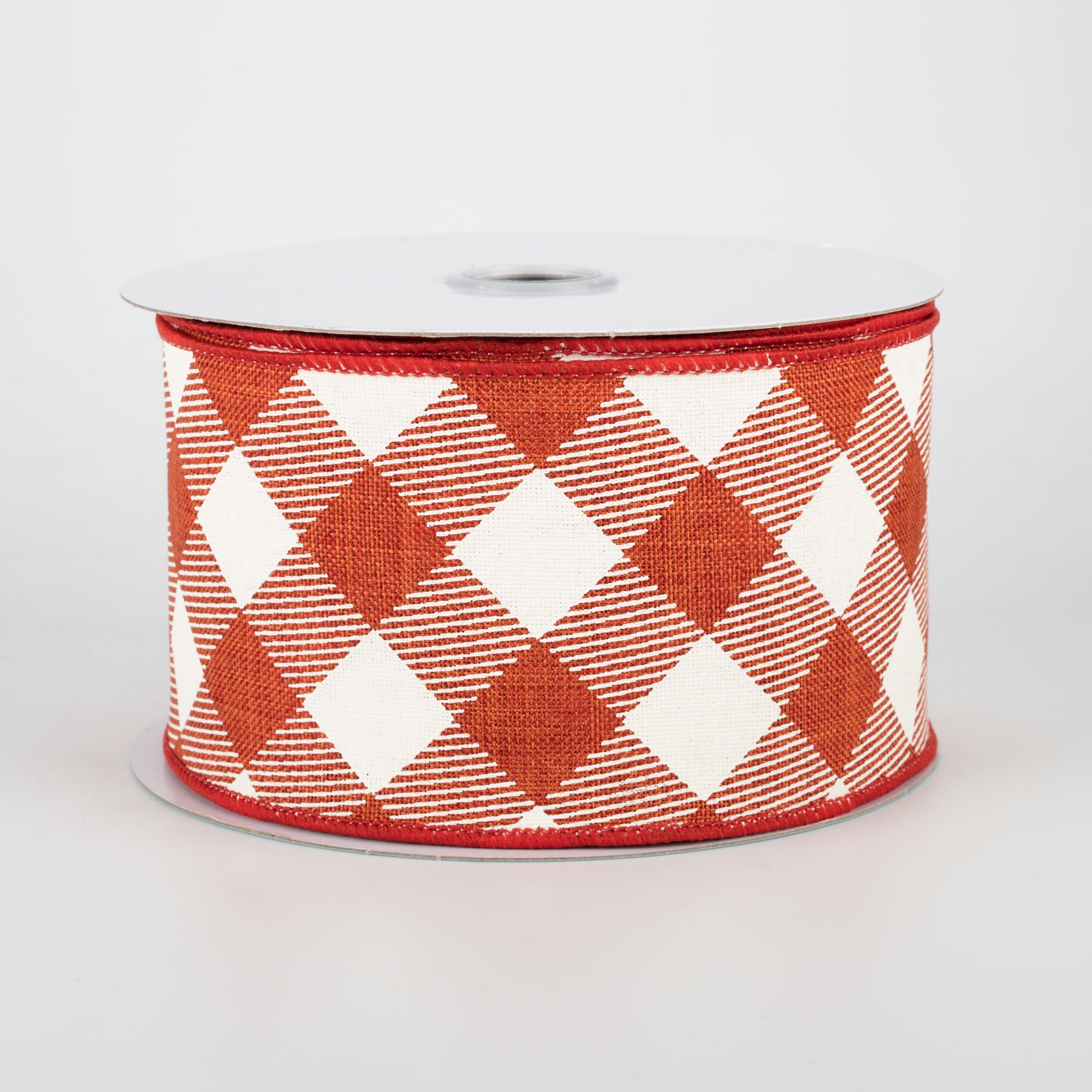2.5" Diagonal Check Ribbon: Rust & Ivory (10 Yards)