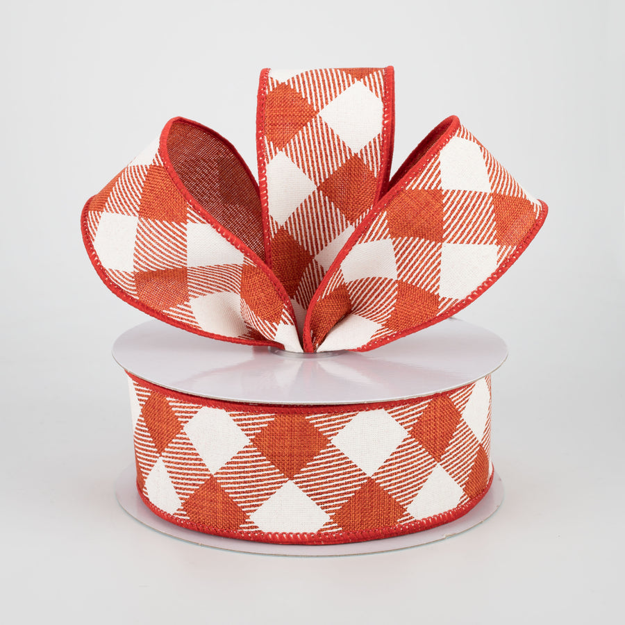 1.5" Diagonal Check Ribbon: Rust & Ivory (10 Yards) Lifestyle Photo