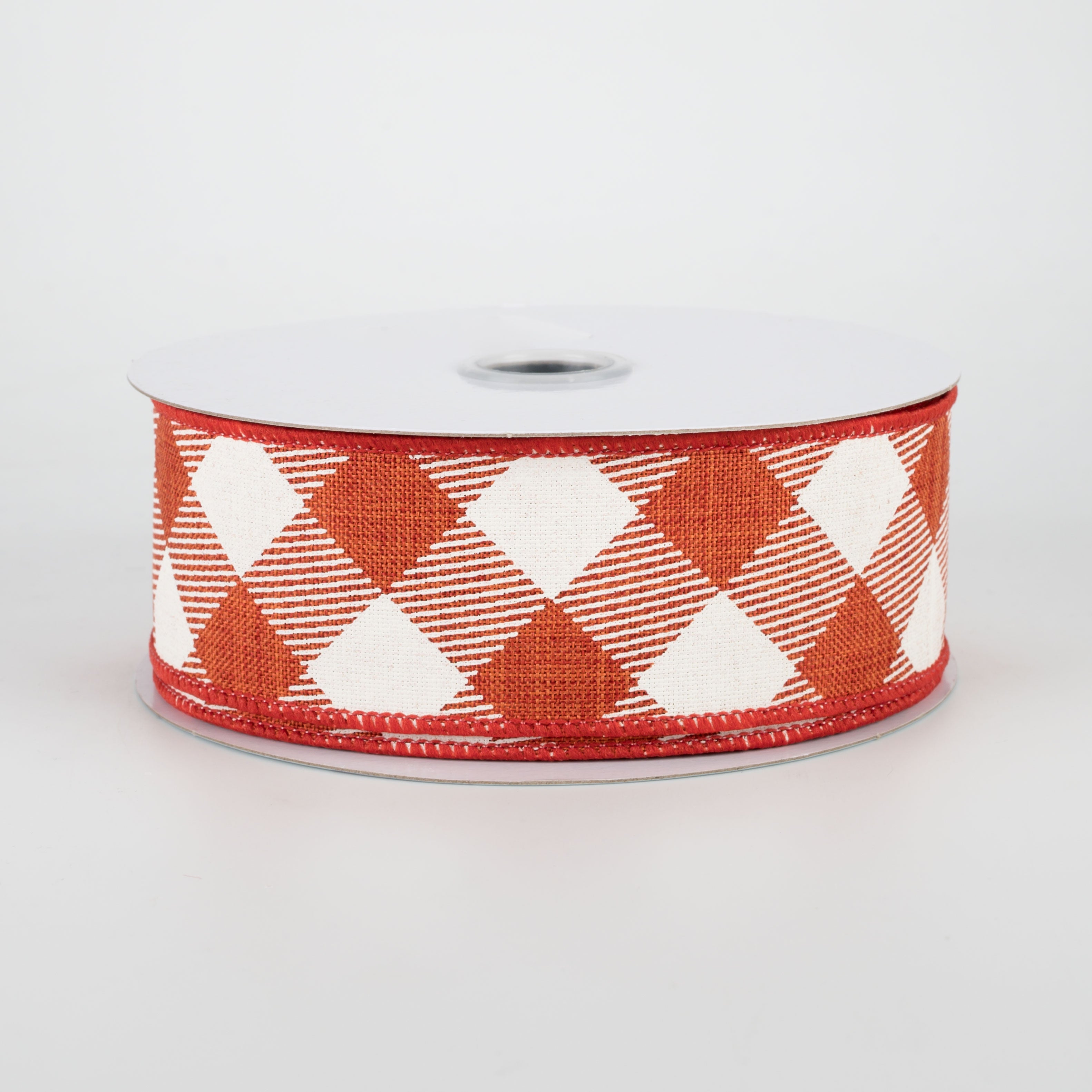 1.5" Diagonal Check Ribbon: Rust & Ivory (10 Yards)