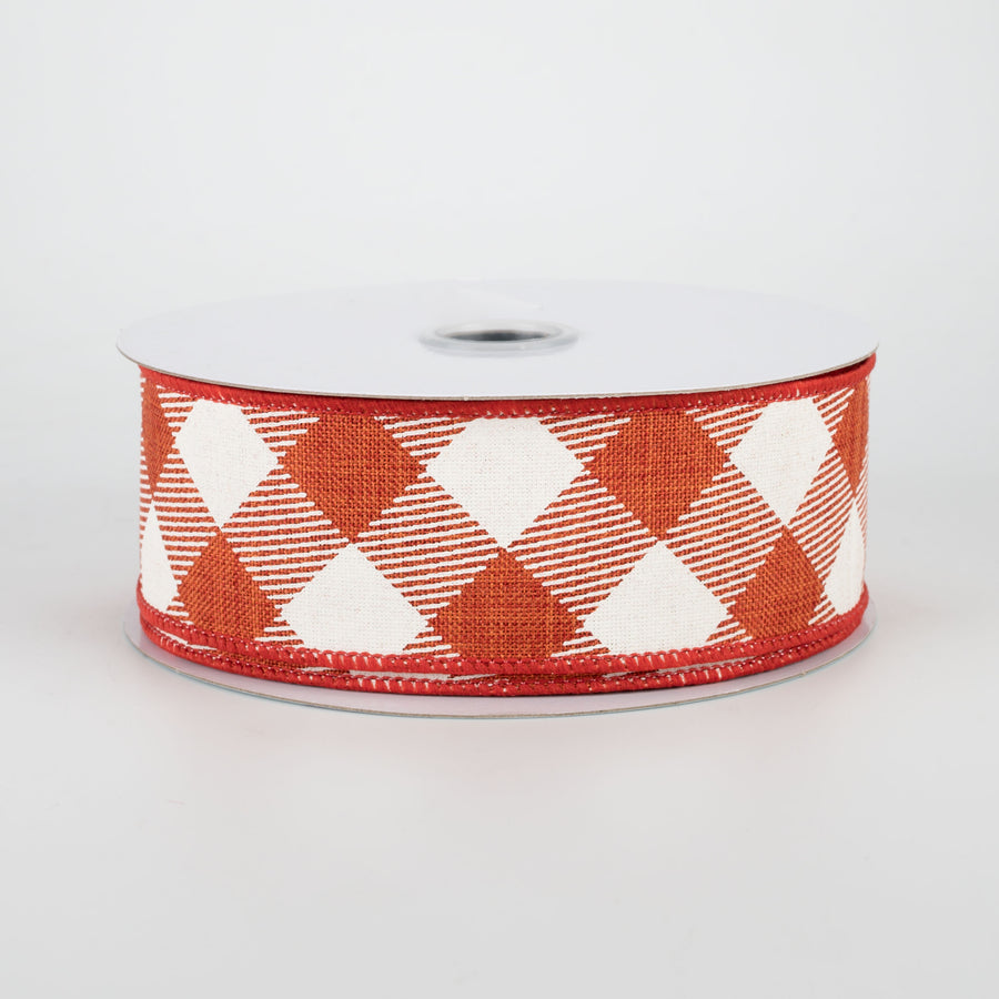 1.5" Diagonal Check Ribbon: Rust & Ivory (10 Yards)