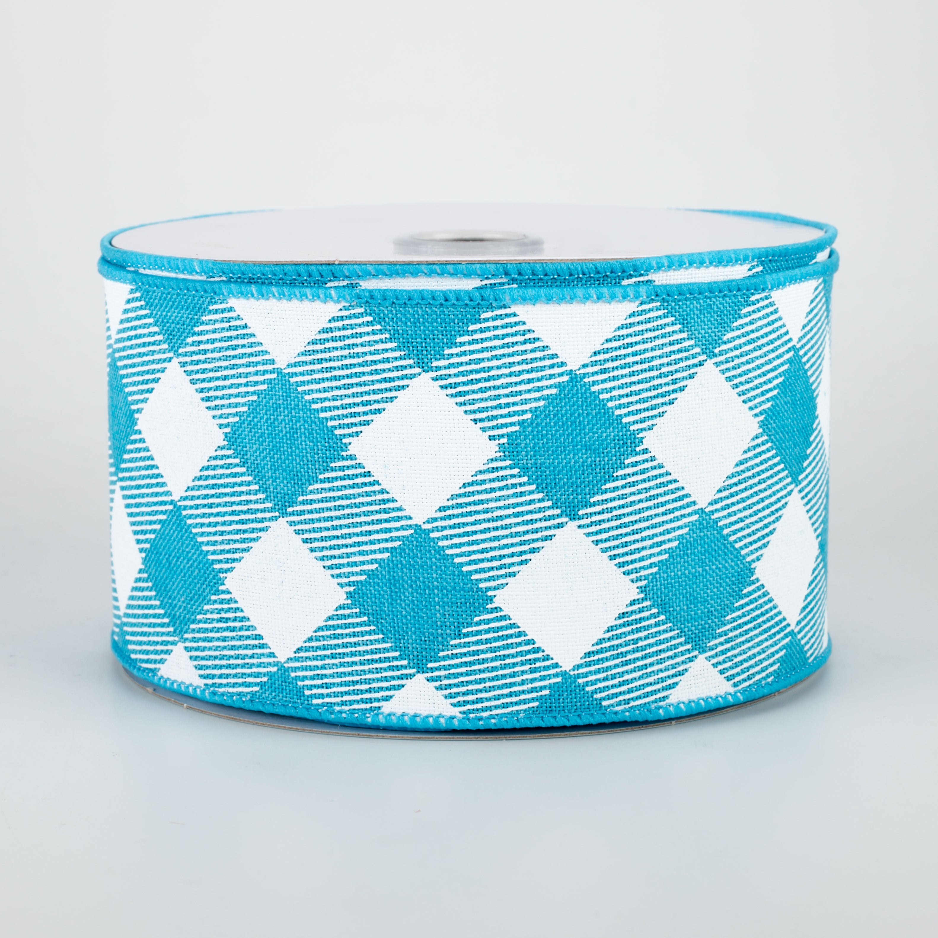 2.5" Diagonal Check Ribbon: Turquoise & White (10 Yards)