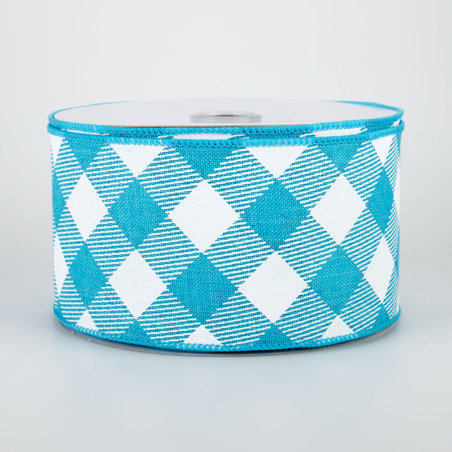 2.5" Diagonal Check Ribbon: Turquoise & White (10 Yards)