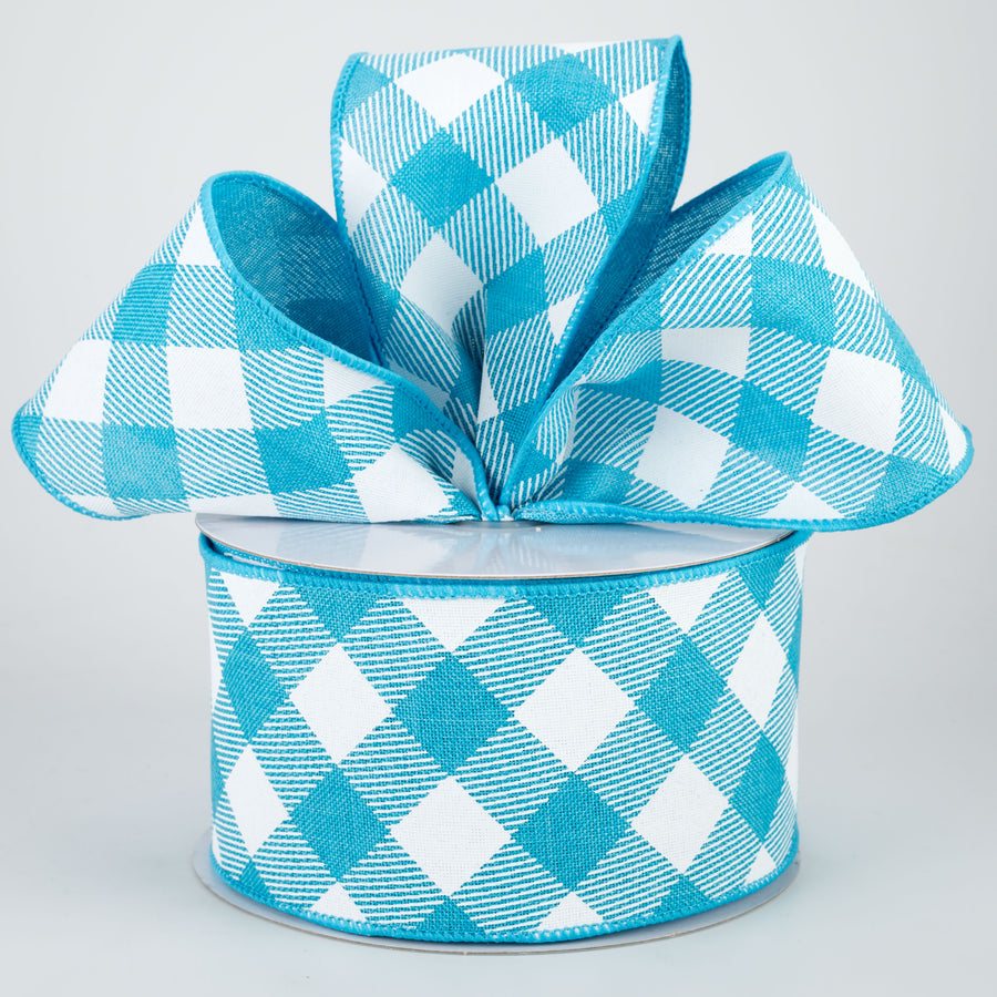 2.5" Diagonal Check Ribbon: Turquoise & White (10 Yards) Lifestyle Photo